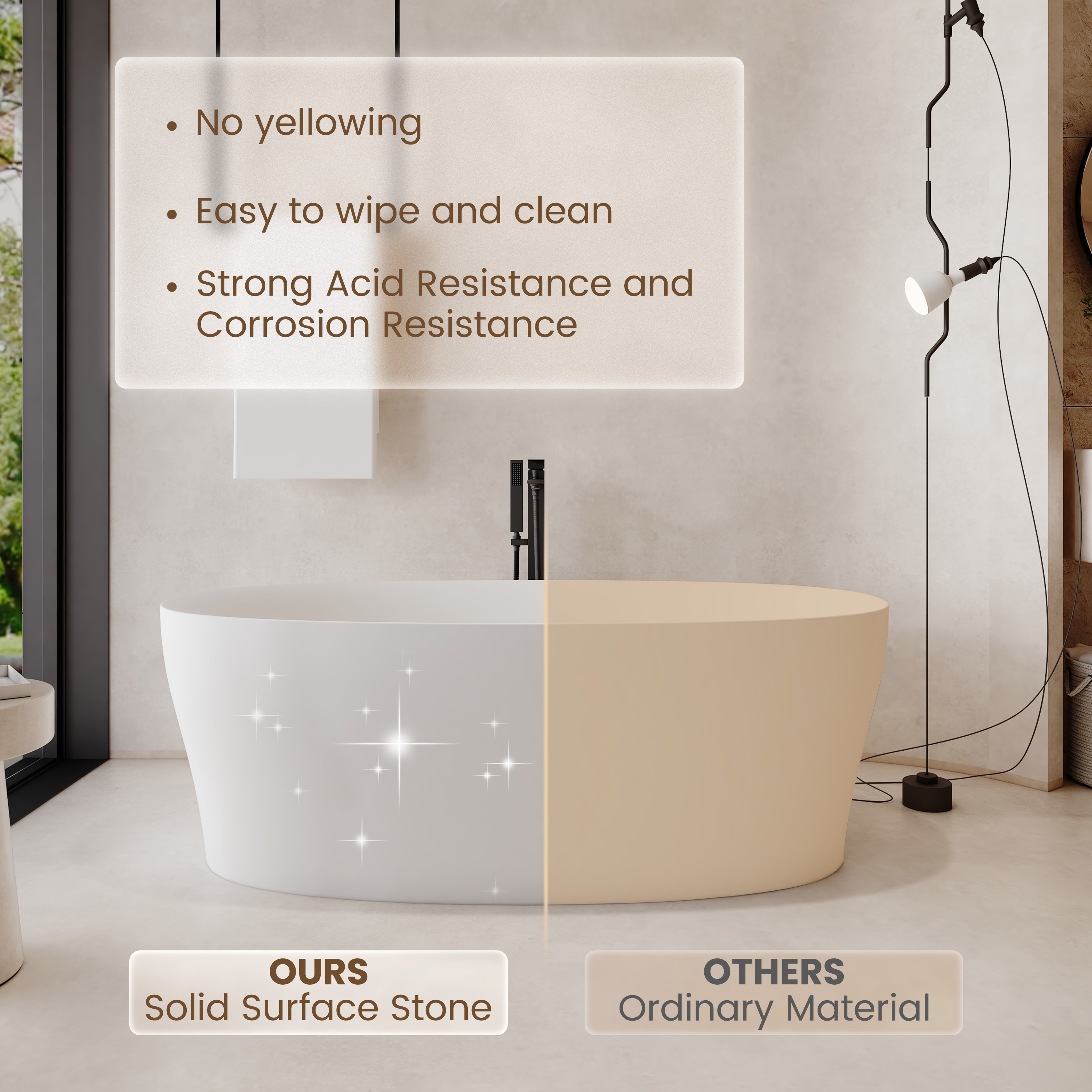 63" Solid Surface Freestanding Bathtub with Thickened Edge in Matte White - Monaco