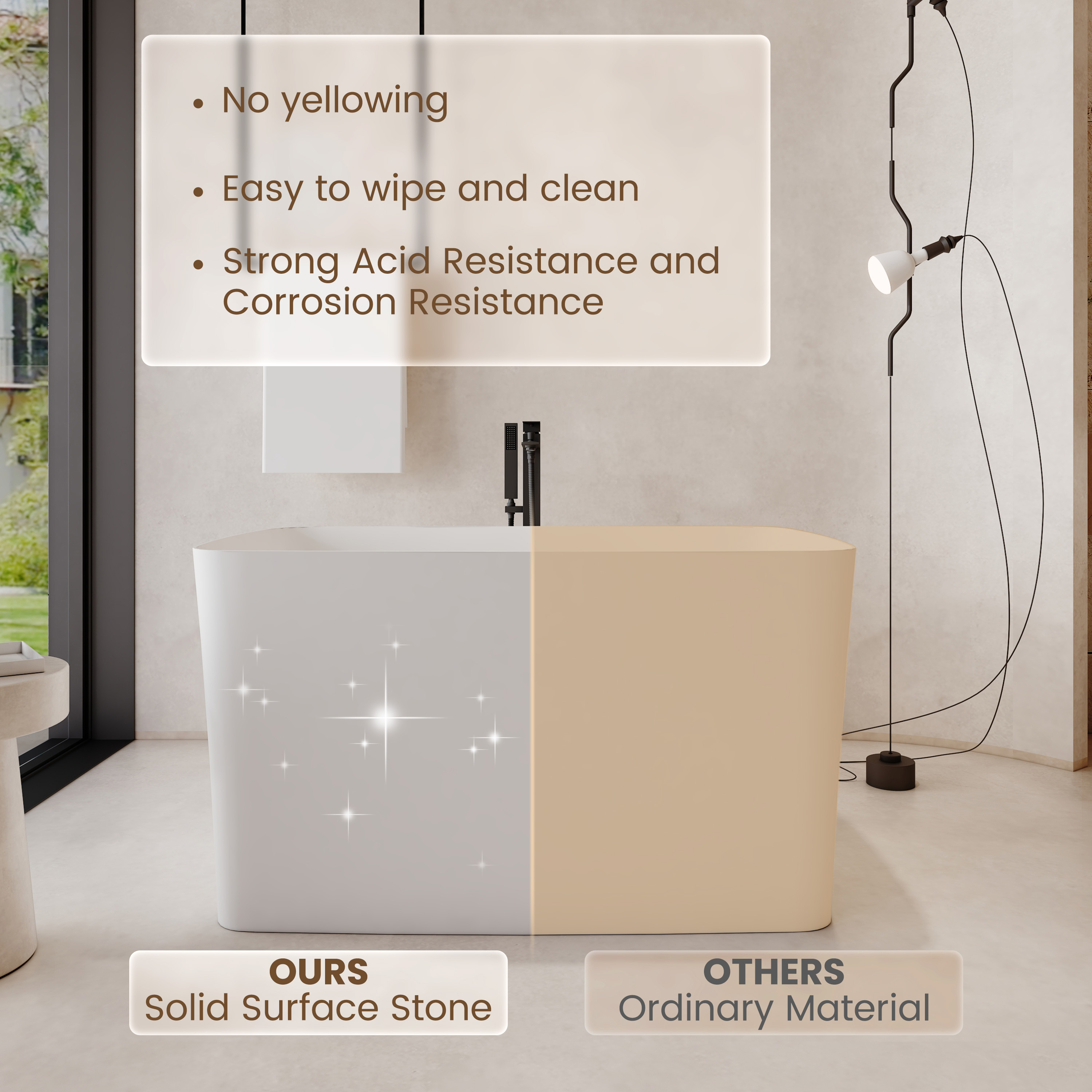 47" Compact Solid Surface Freestanding Bathtub with Mini-Seat Design - Gridley