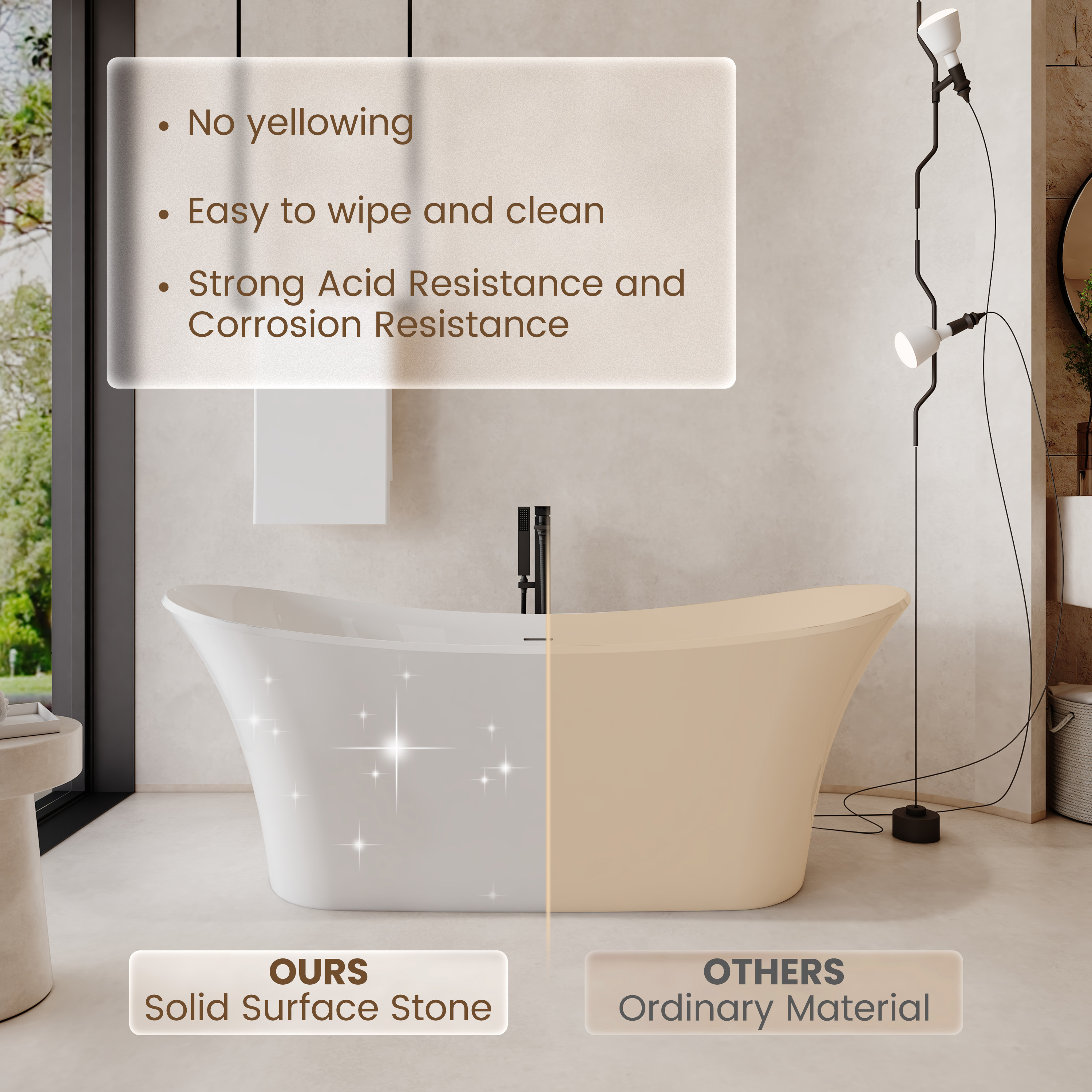 69" Freestanding Solid Surface Bathtub with Dual Sloped Headrests - Crescent