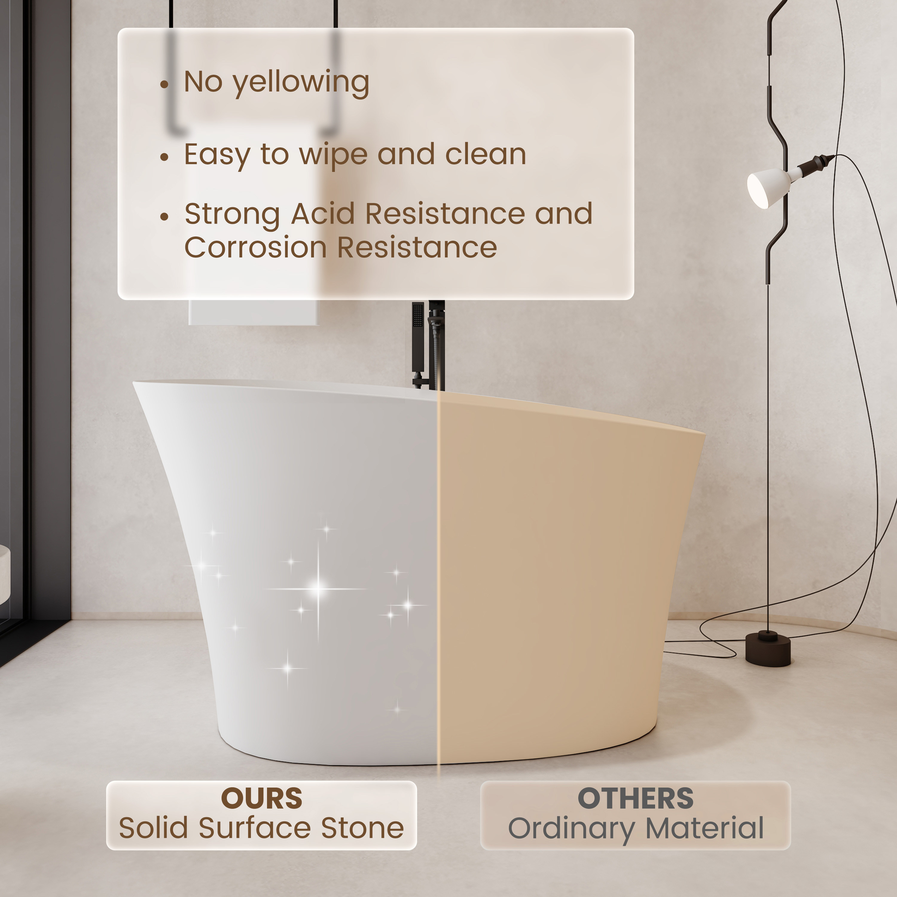 51" Solid Surface Freestanding Bathtub with Raised Edge and Built-in Mini Seat - Crestone