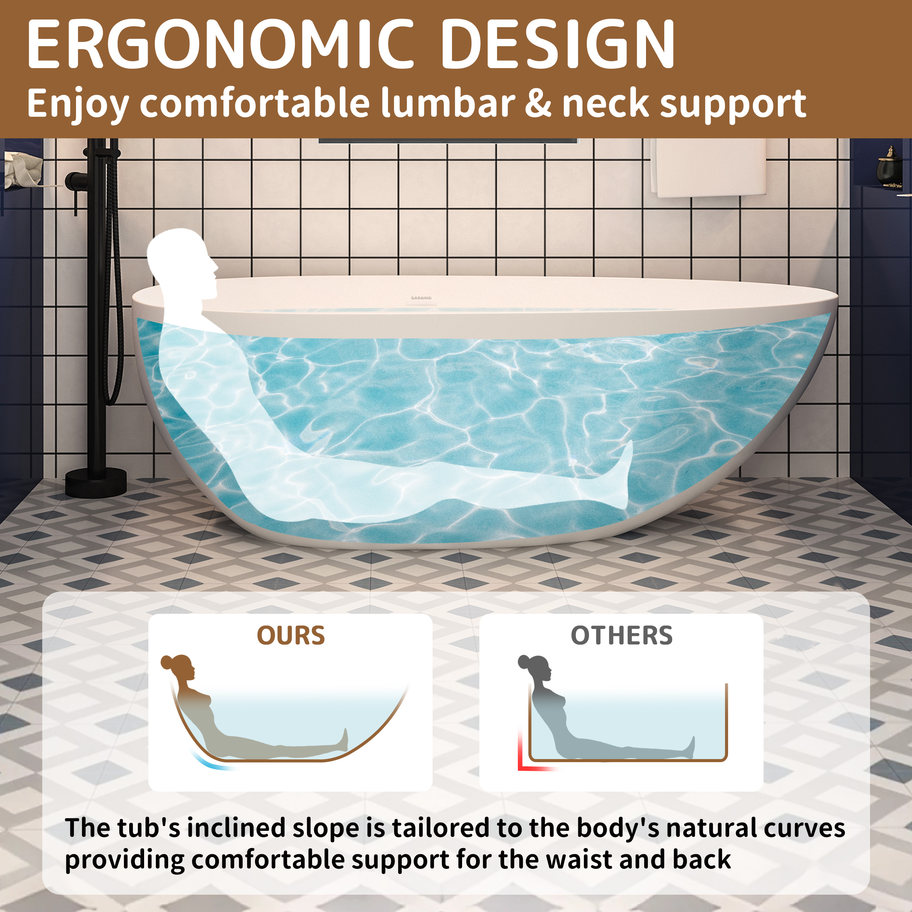 59/63/67/71" Matte White Egg Shell Stone Resin Freestanding Tub with Overflow and Drain - Egg Harbor