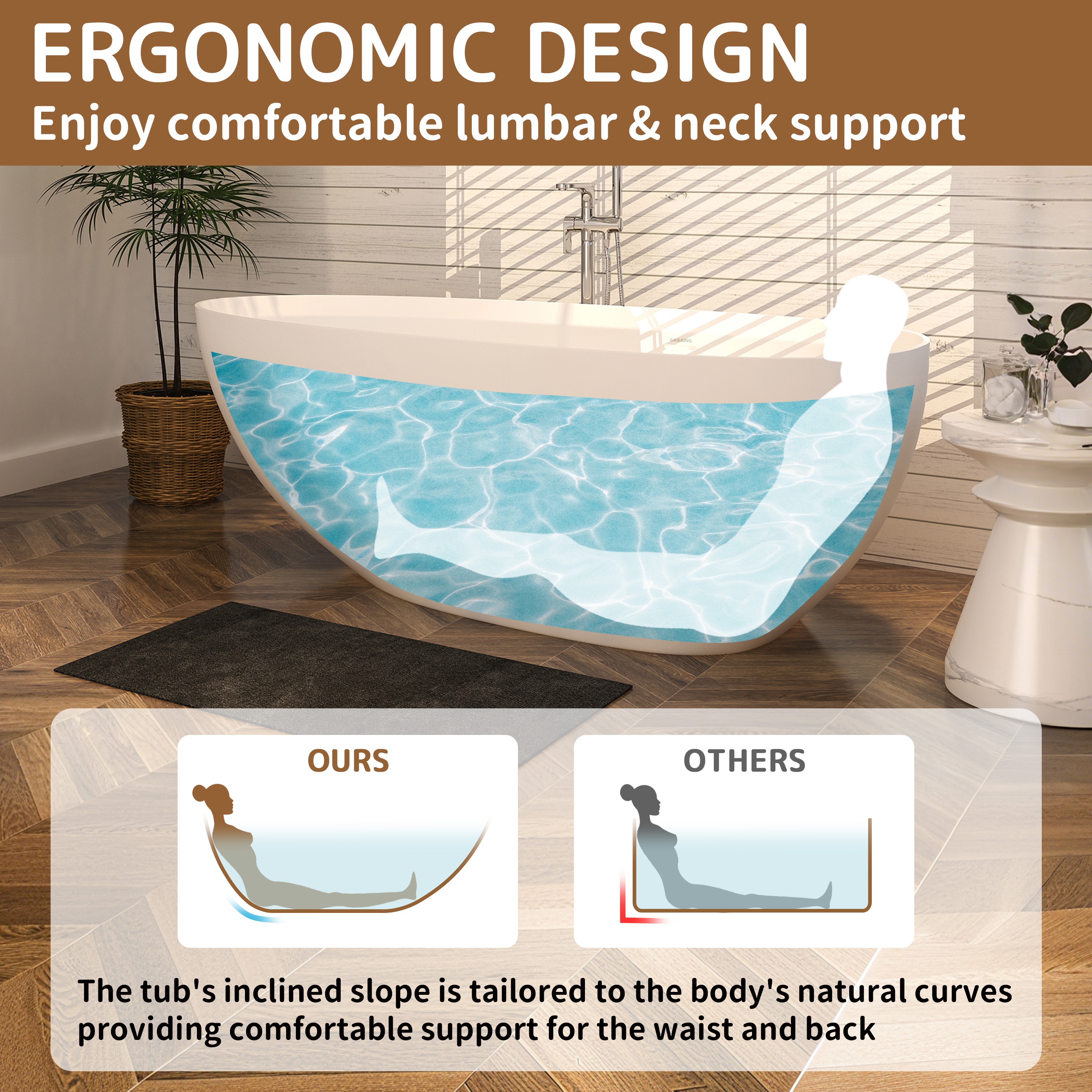 59/63/67/71" Matte White Egg Shell Stone Resin Freestanding Tub with Overflow and Drain - Egg Harbor