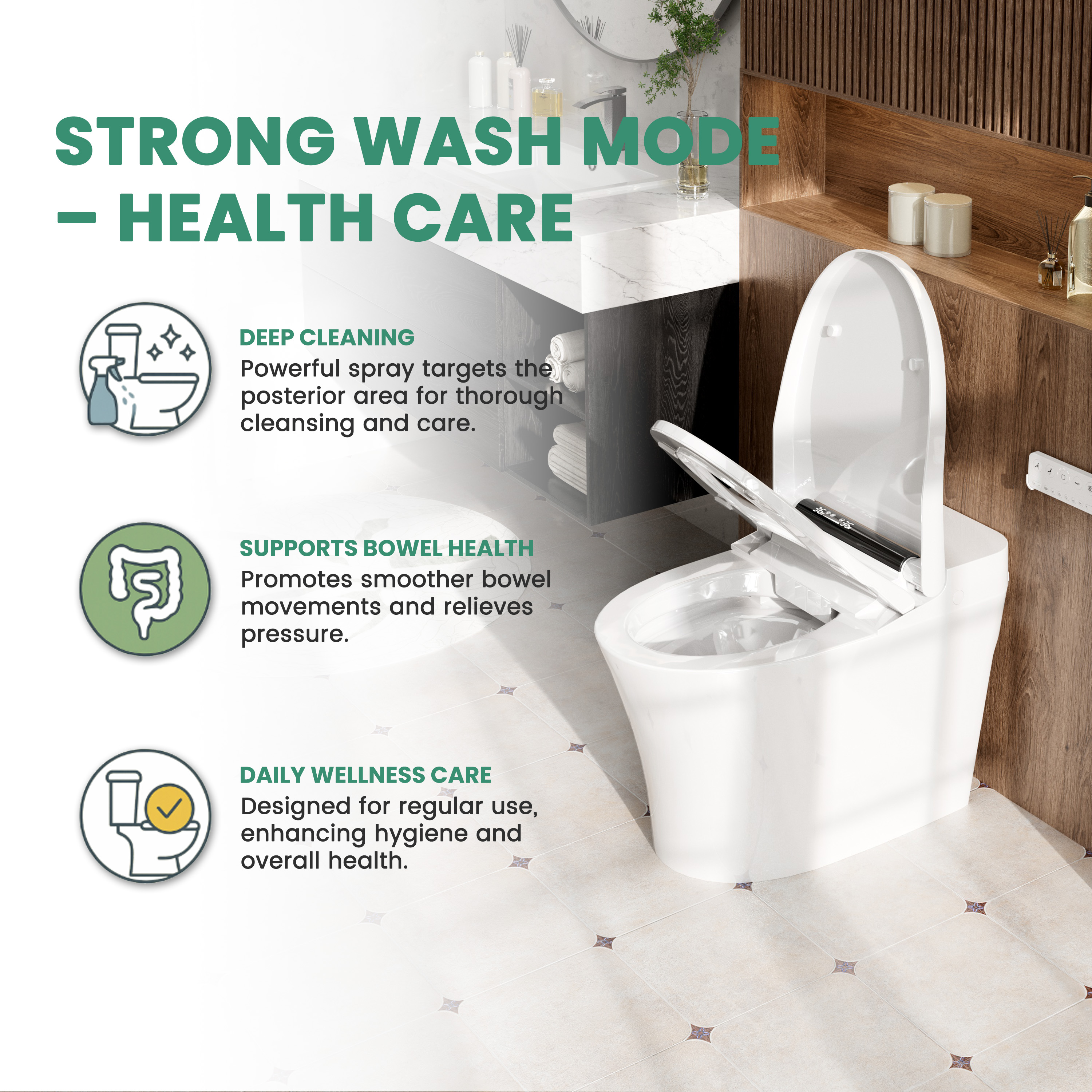 Tankless Floor Mounted Elongated White Ceramic Smart Bidet Toilet