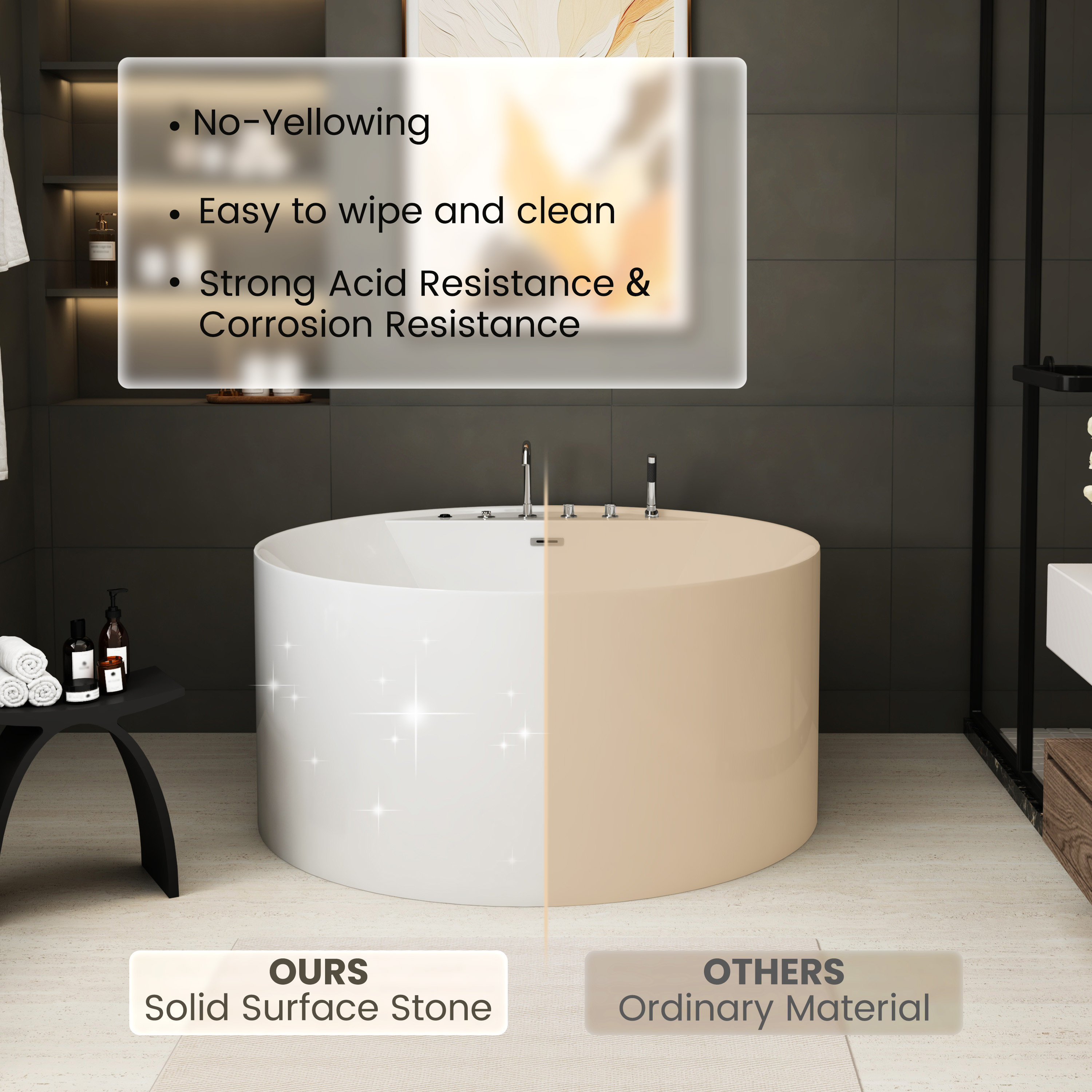 49" Modern Freestanding Whirlpool Bathtub with LED Mood Light & Hydro Massage Jets