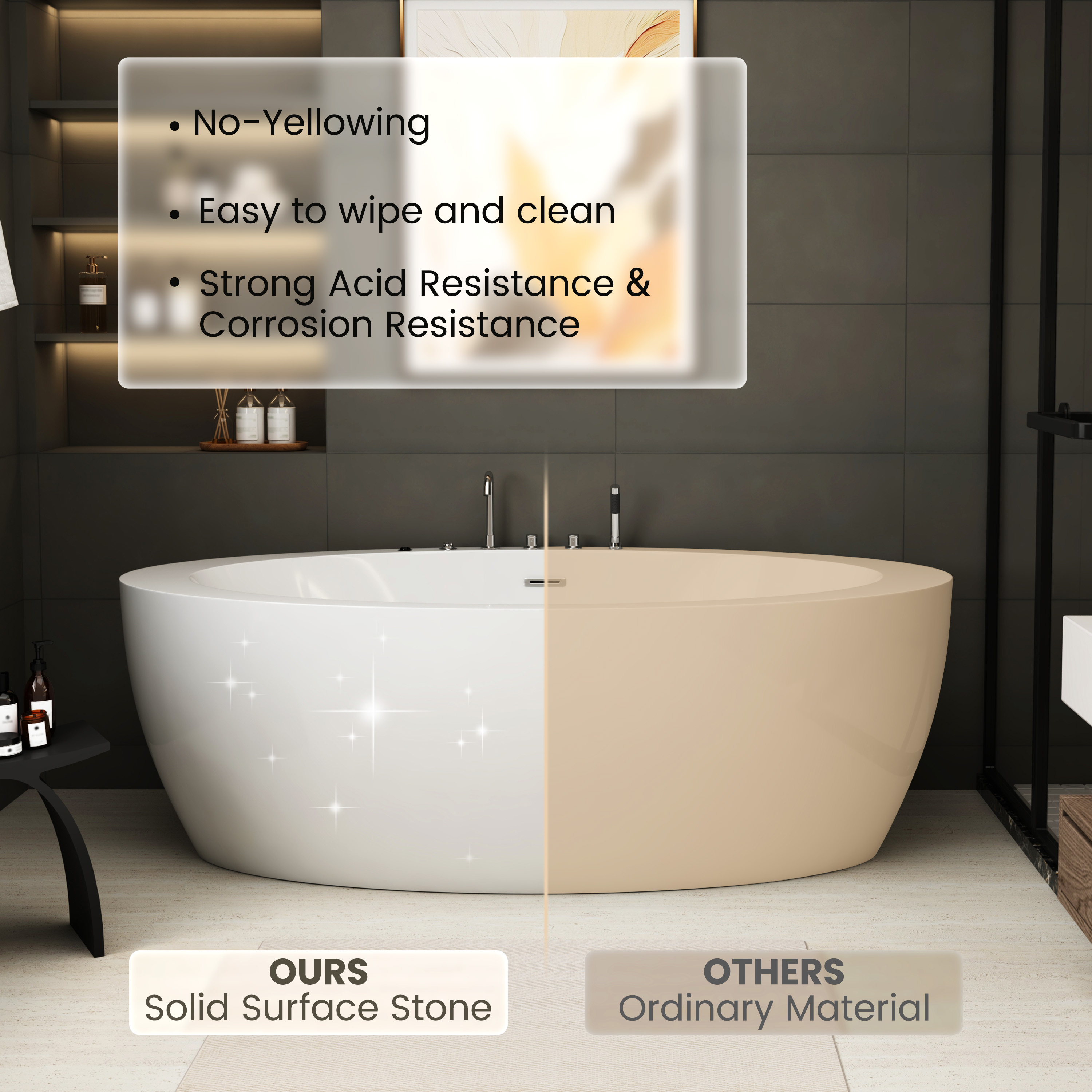 71" Minimalist Massage Freestanding Bathtub with LED Mood Light & Ergonomic Deep Soak