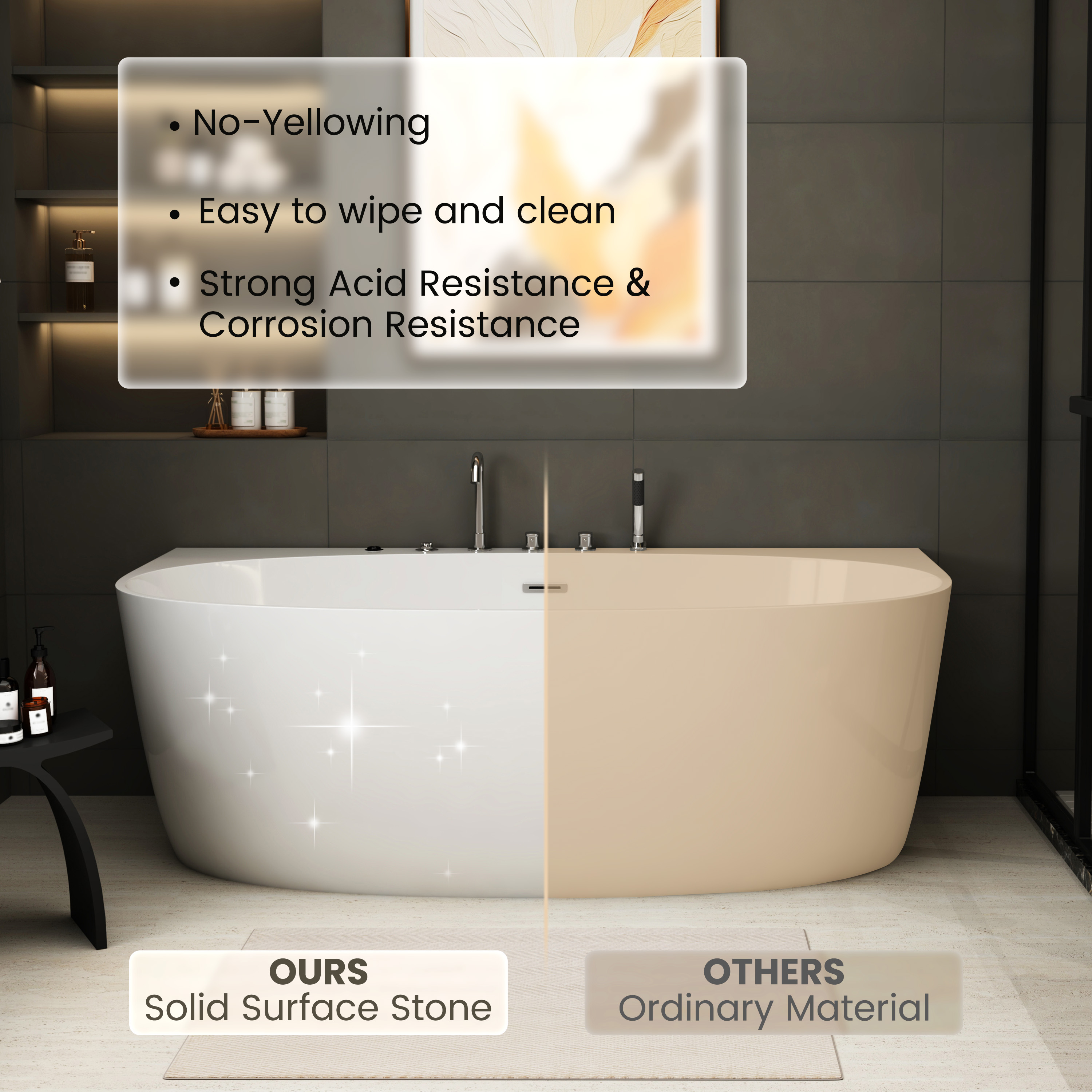 67" Freestanding Whirlpool Bathtub with 6 Hydro Jets & LED Mood Lighting