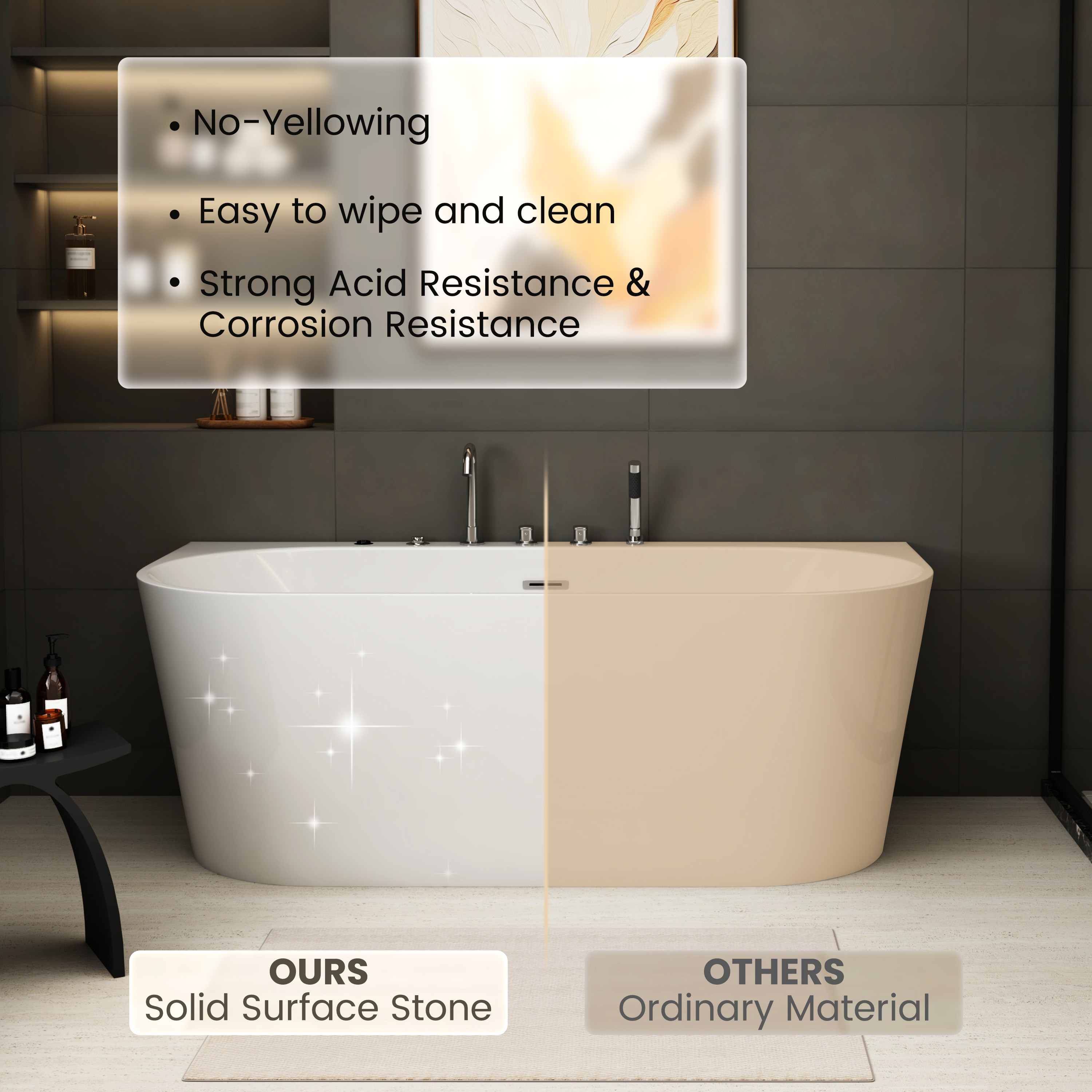 63" Acrylic Freestanding Whirlpool Bathtub with 6 Jets and 7-Color LED Light