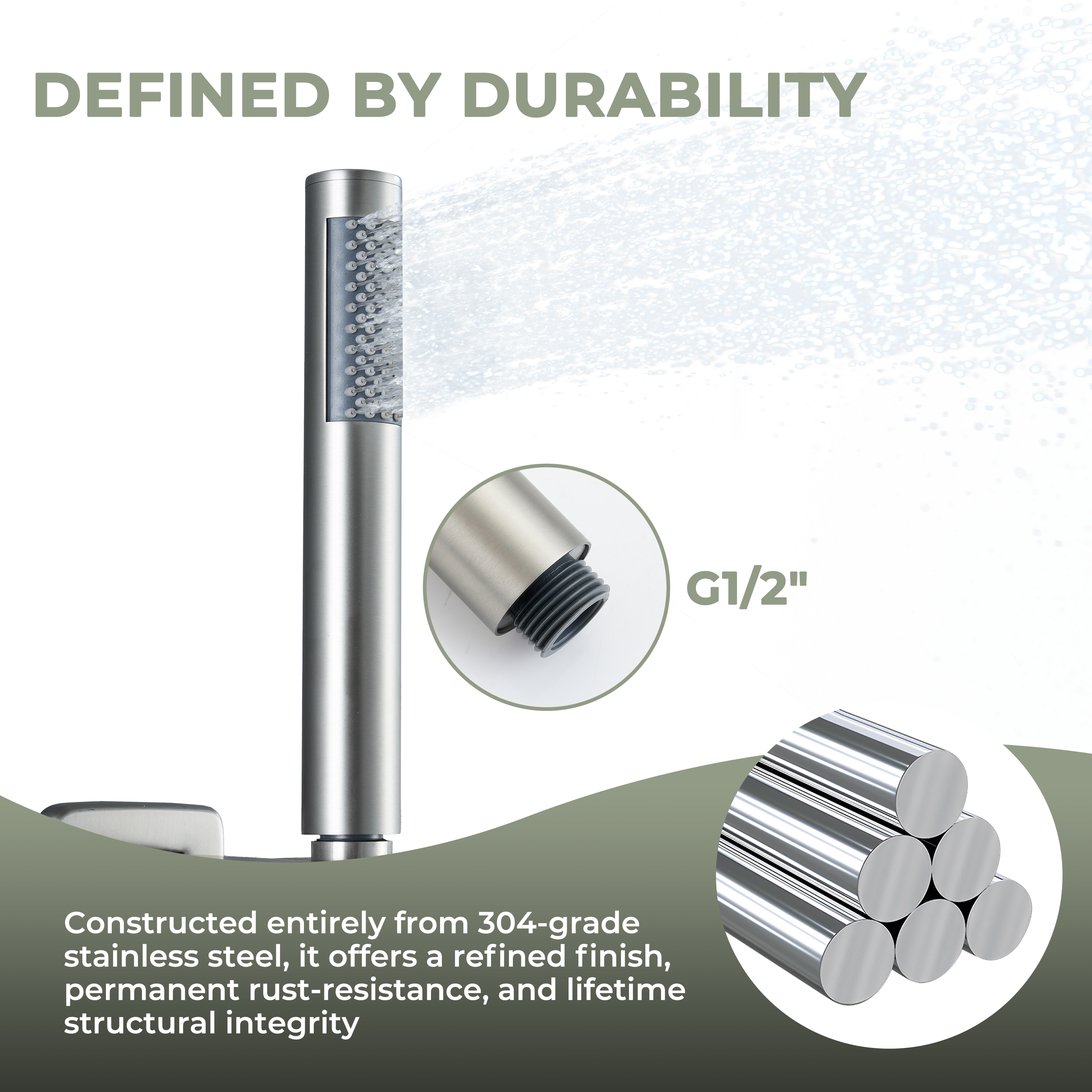 Round Stainless Steel Handheld Shower Head with Anti-Clog Nozzles