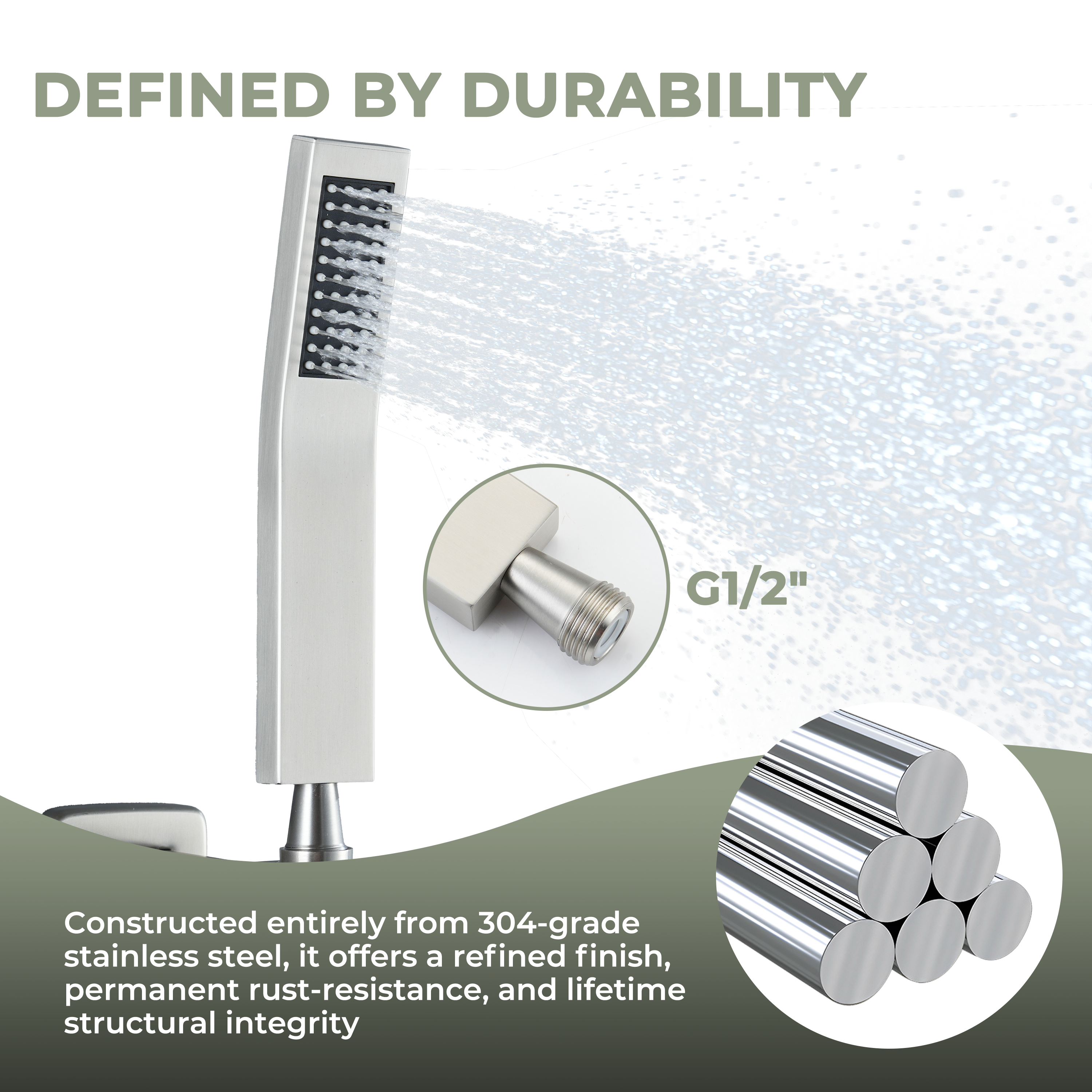 Curved Stainless Steel Handheld Shower Head with Anti-Clog Nozzles