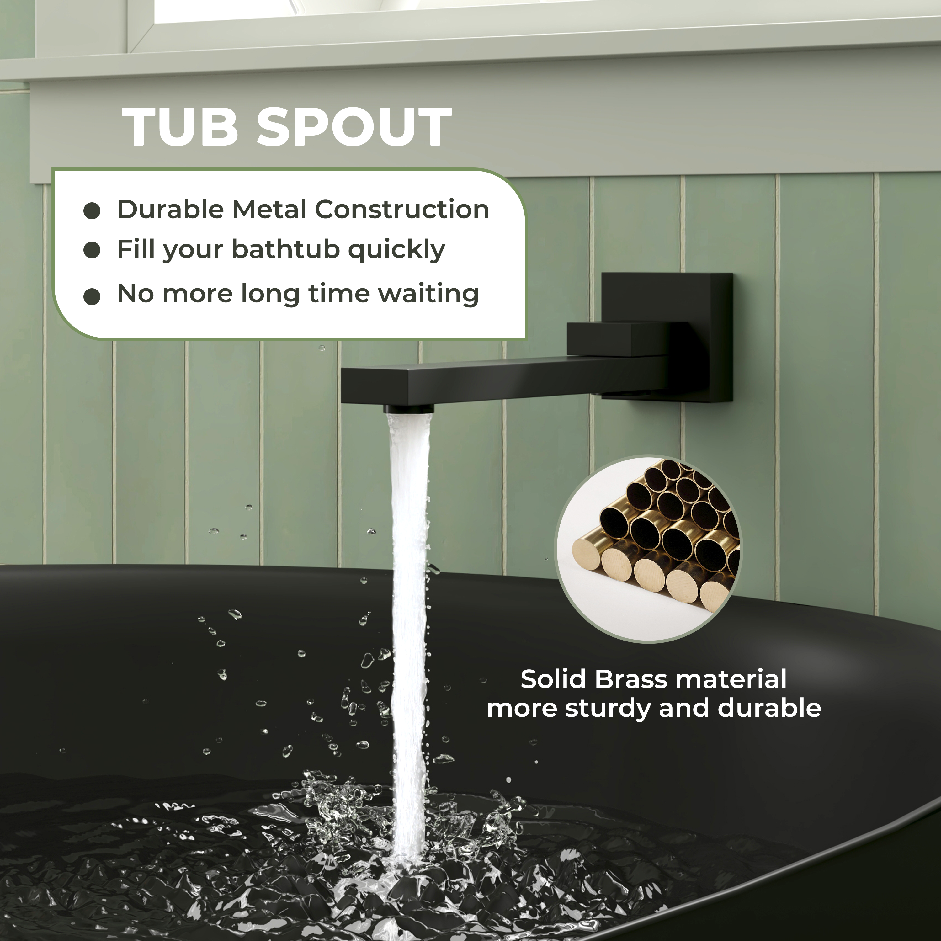 Square Brass Tub Spout with 180° Swing Outlet & Decoration Cover