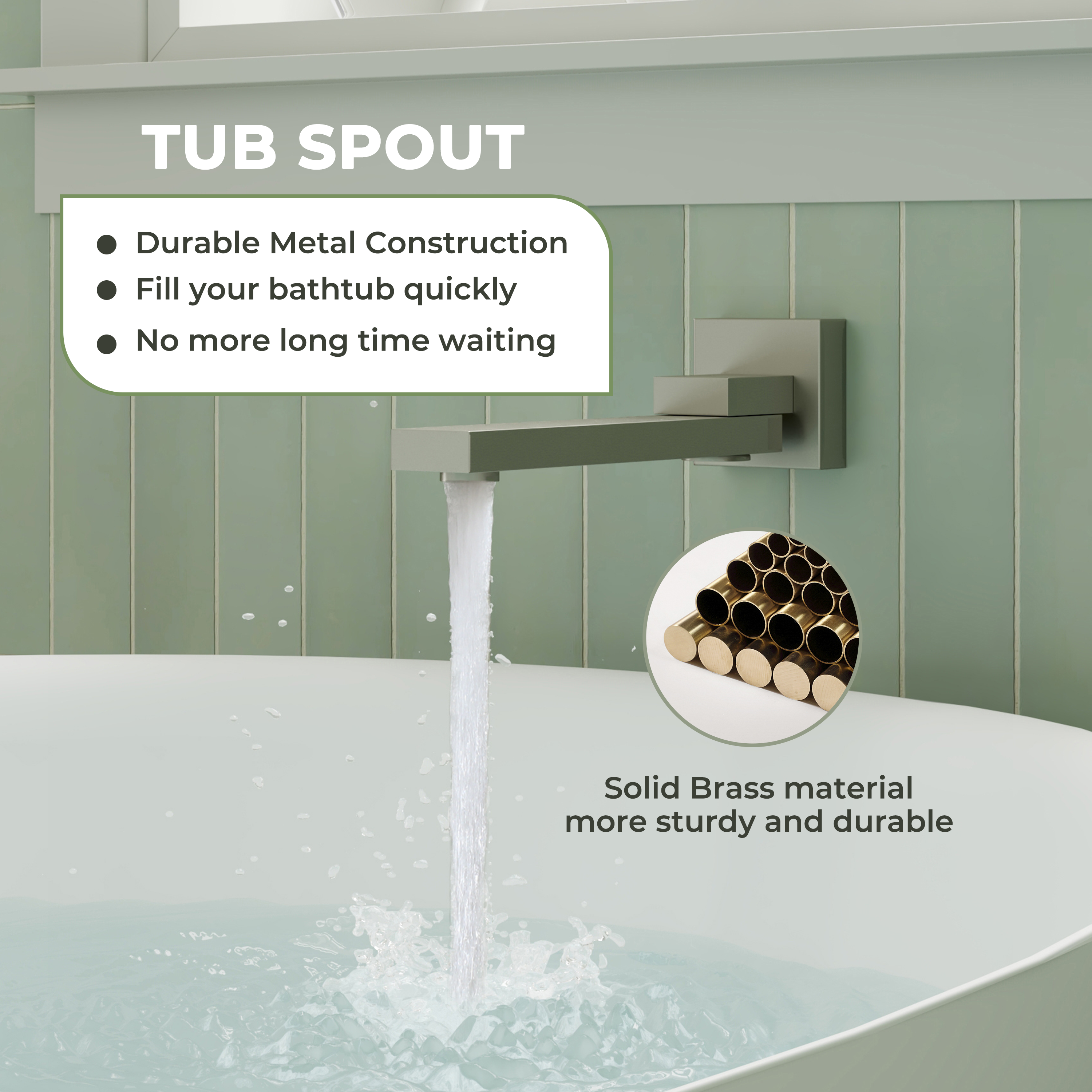 Square Brass Tub Spout with 180° Swing Outlet & Decoration Cover