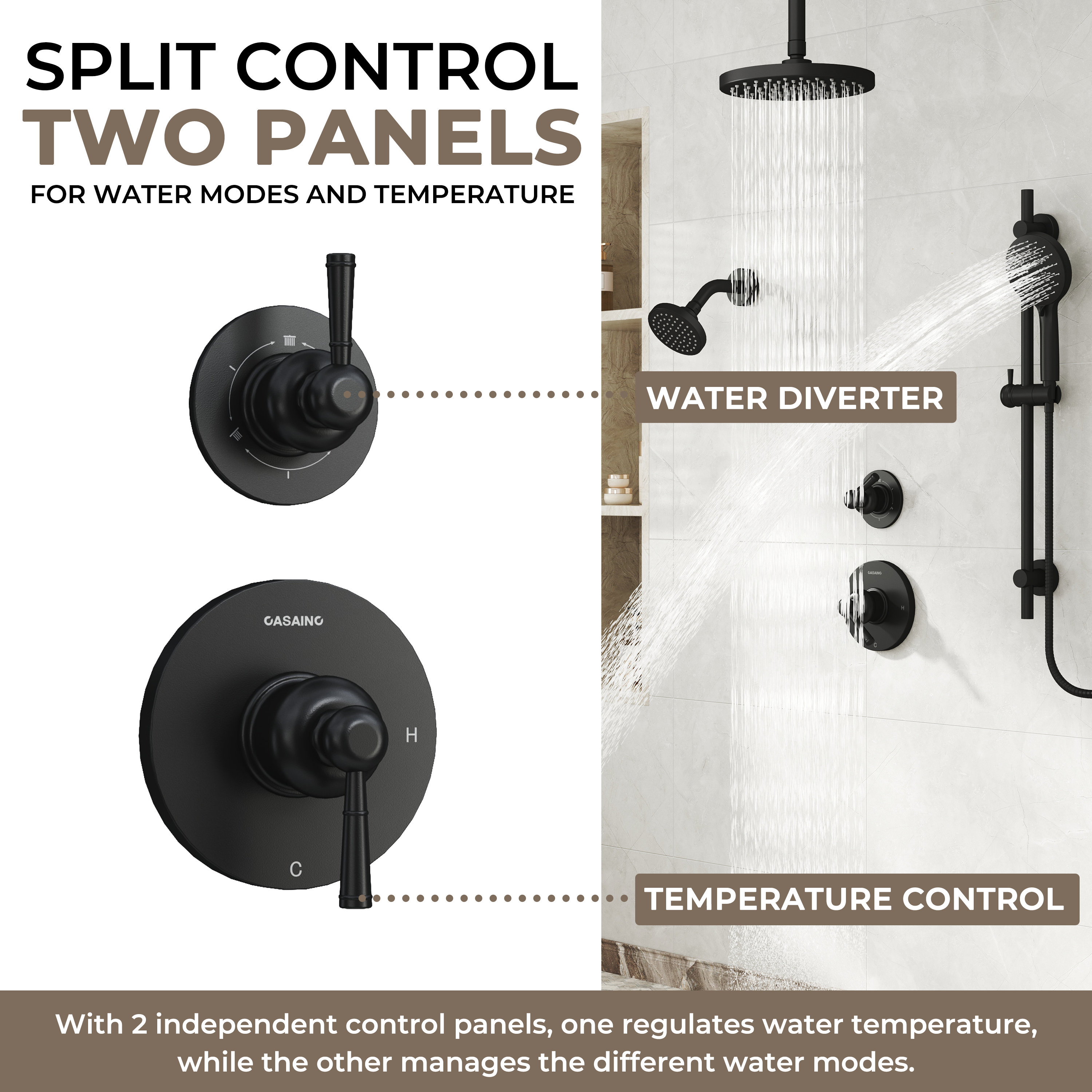 8-inch 3-Function Dual Shower Head System with 6 Spray Modes and Slide Bar