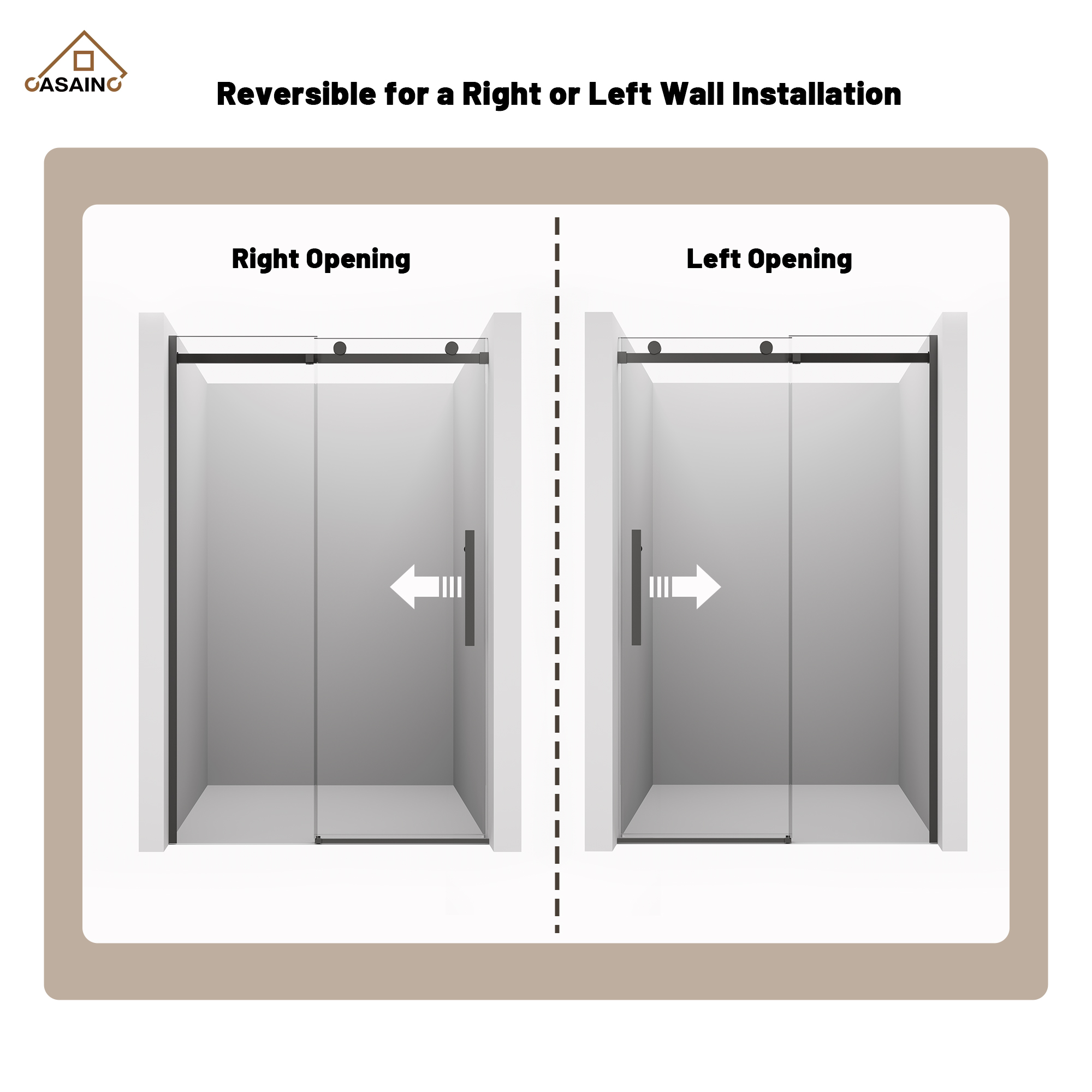 48"x76" Frameless Shower Door with Cushioned Single Slide, SGCC-Certified Tempered Shower Glass Door in Matte Black/Chrome/Brushed Nickel/Brushed Gold