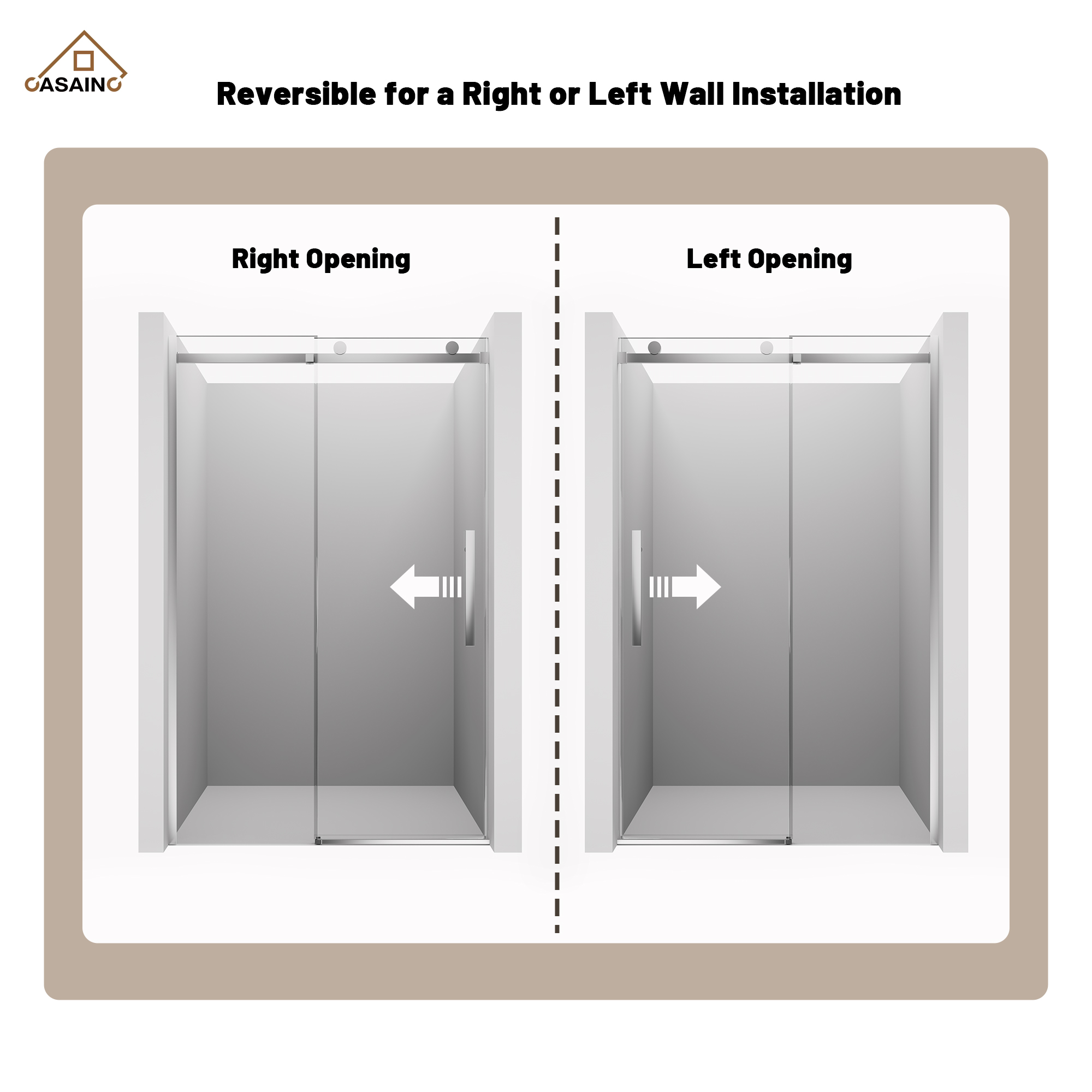 48"x76" Frameless Shower Door with Cushioned Single Slide, SGCC-Certified Tempered Shower Glass Door in Matte Black/Chrome/Brushed Nickel/Brushed Gold