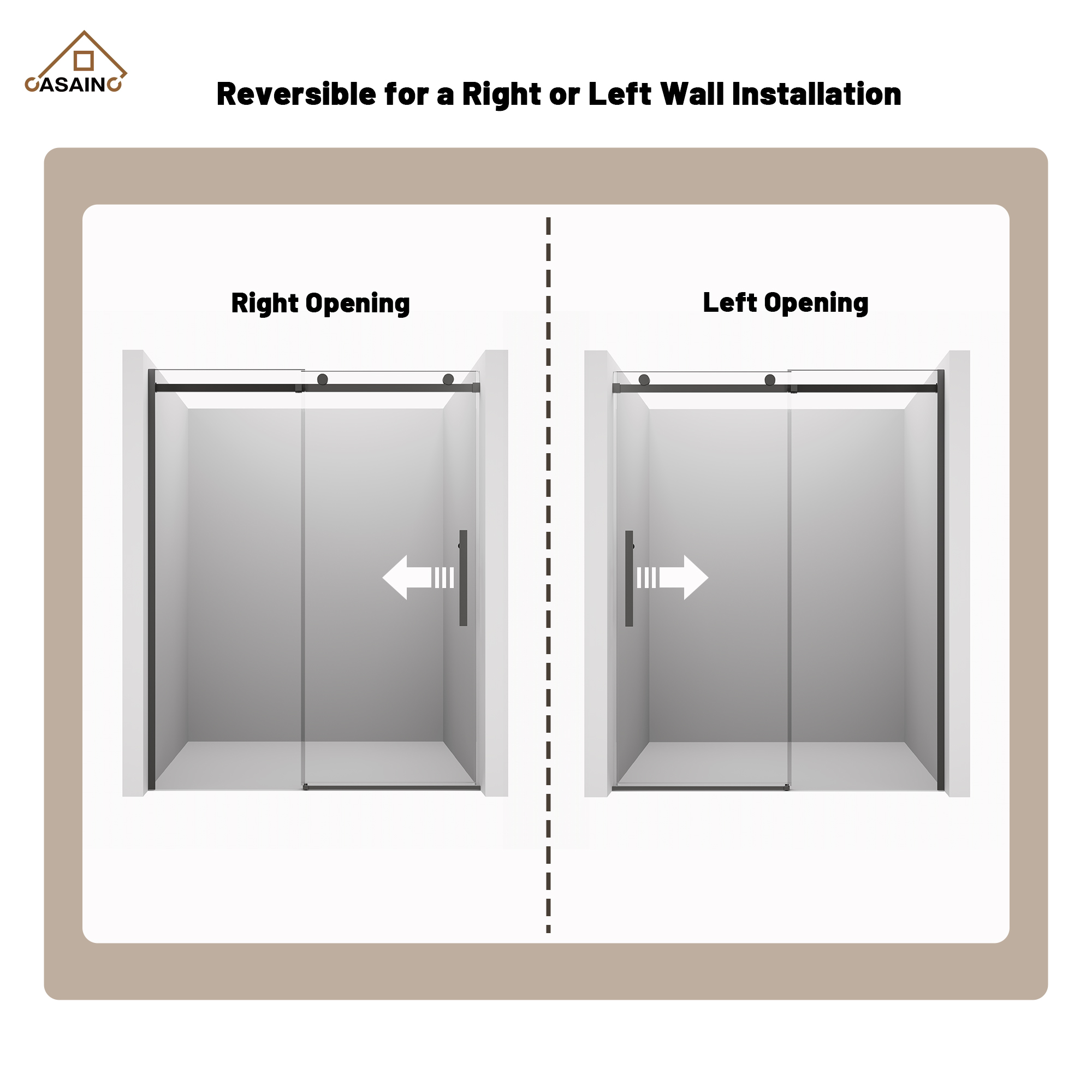 60"x76" Frameless Shower Door with Cushioned Single Slide, SGCC-Certified Tempered Shower Glass Door in Matte Black/Chrome/Brushed Nickel/Brushed Gold