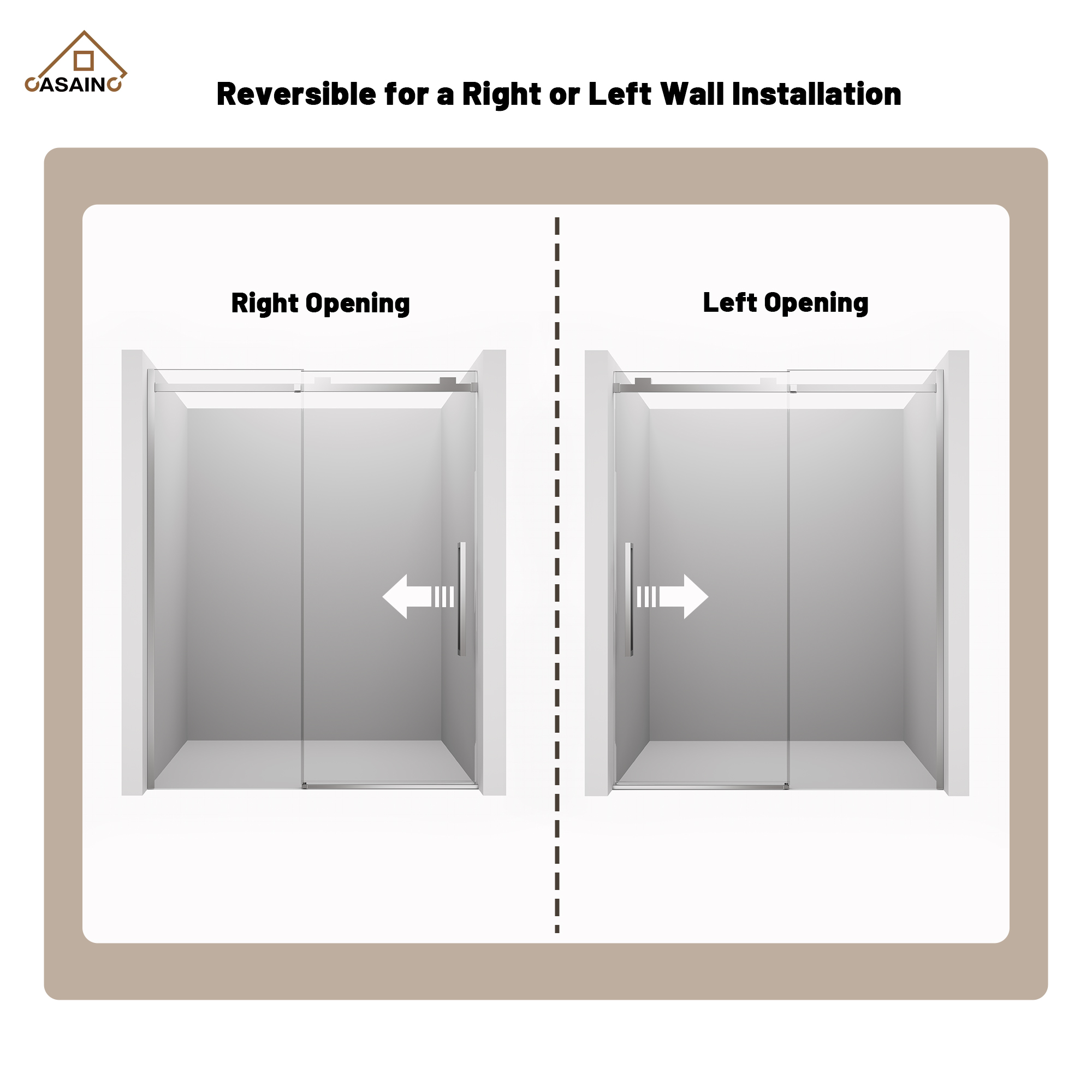 60"x76" Frameless Shower Door with Cushioned Single Slide in Brushed Nickel/Chromed/Matte Black/Brushed Gold, SGCC-certified Tempered Shower Glass