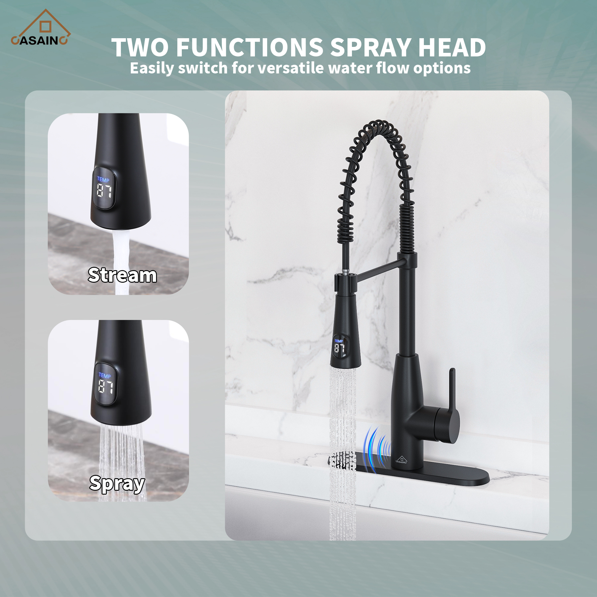 Touchless Kitchen Faucet with Digital Temperature Display