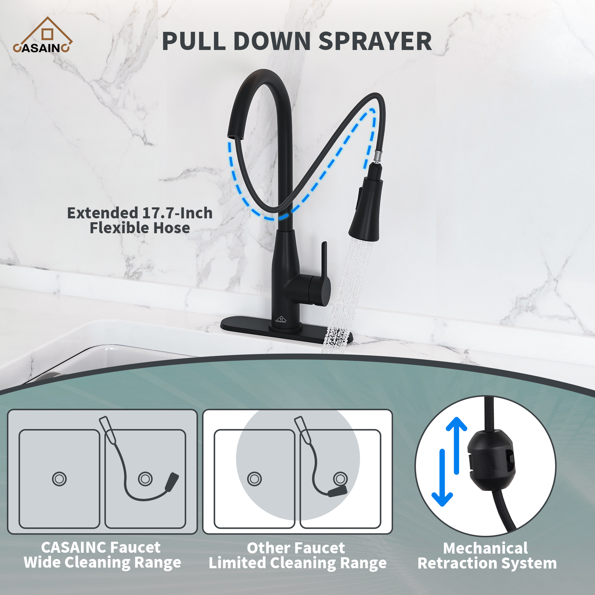 Touchless Kitchen Faucet with Dual Spray 360° Rotation and Pull Down Sprayer