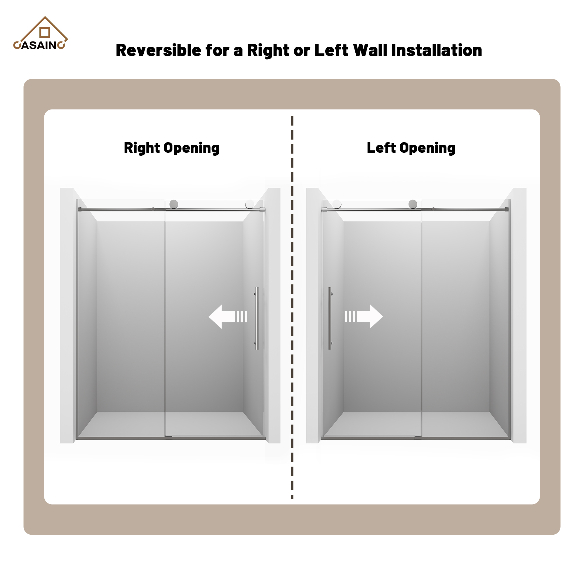 60"x76" Frameless Shower Door with Single Slide and Cushioned Enclosure in Chrome/Brushed Gold