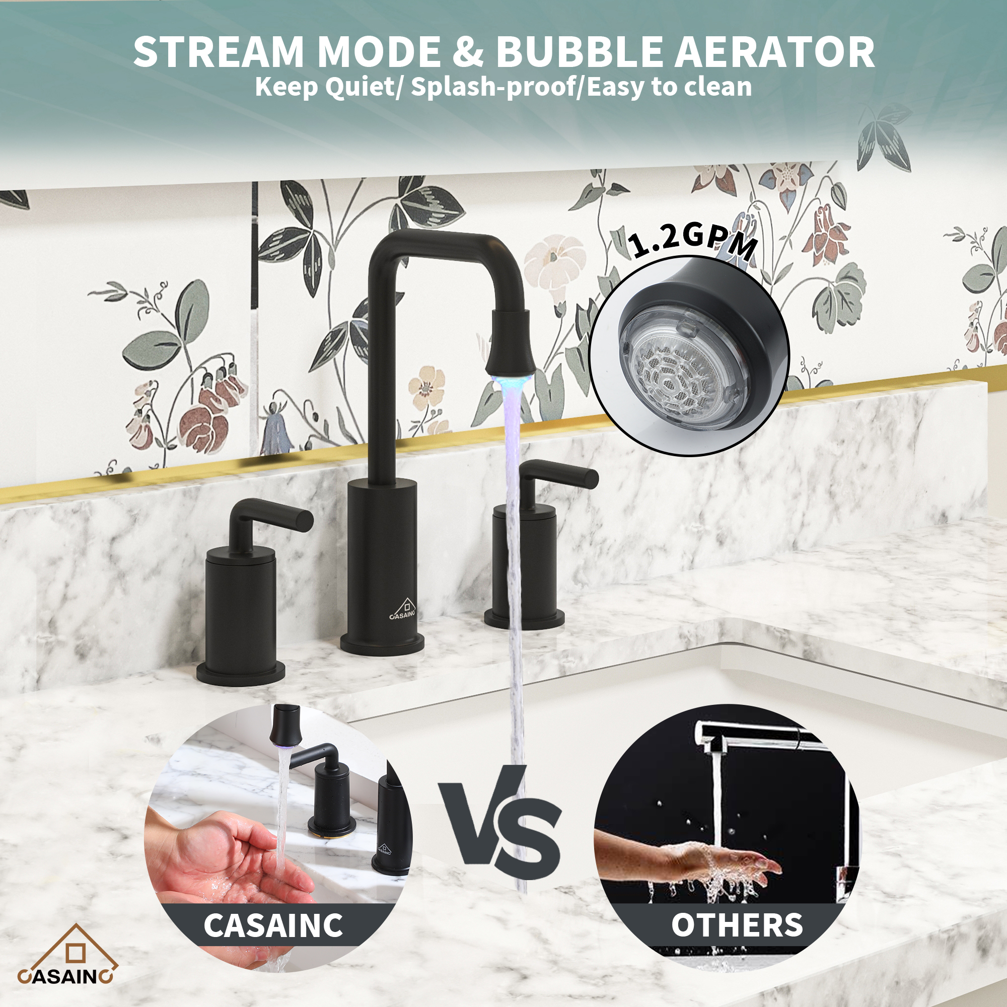 8-Inch Bathroom Sink Faucet with LED Temperature-Responsive