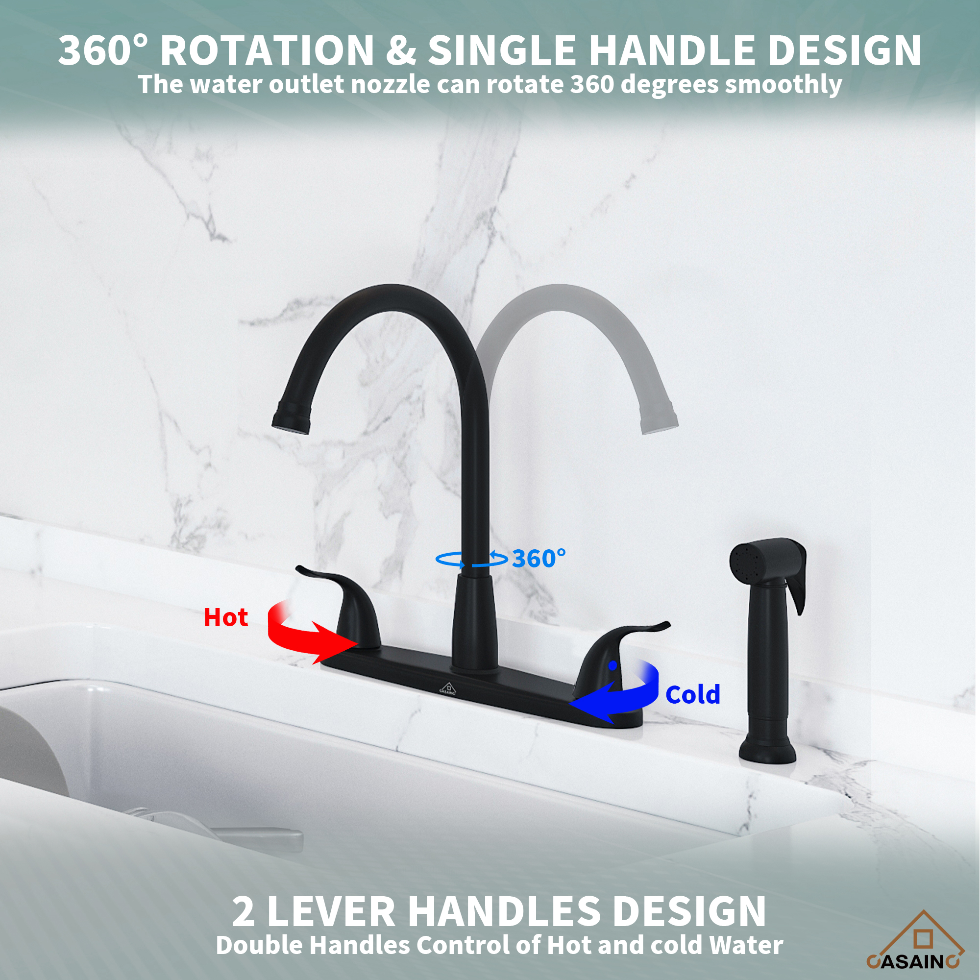 Double Handle Kitchen Sink Faucet with Side Sprayer
