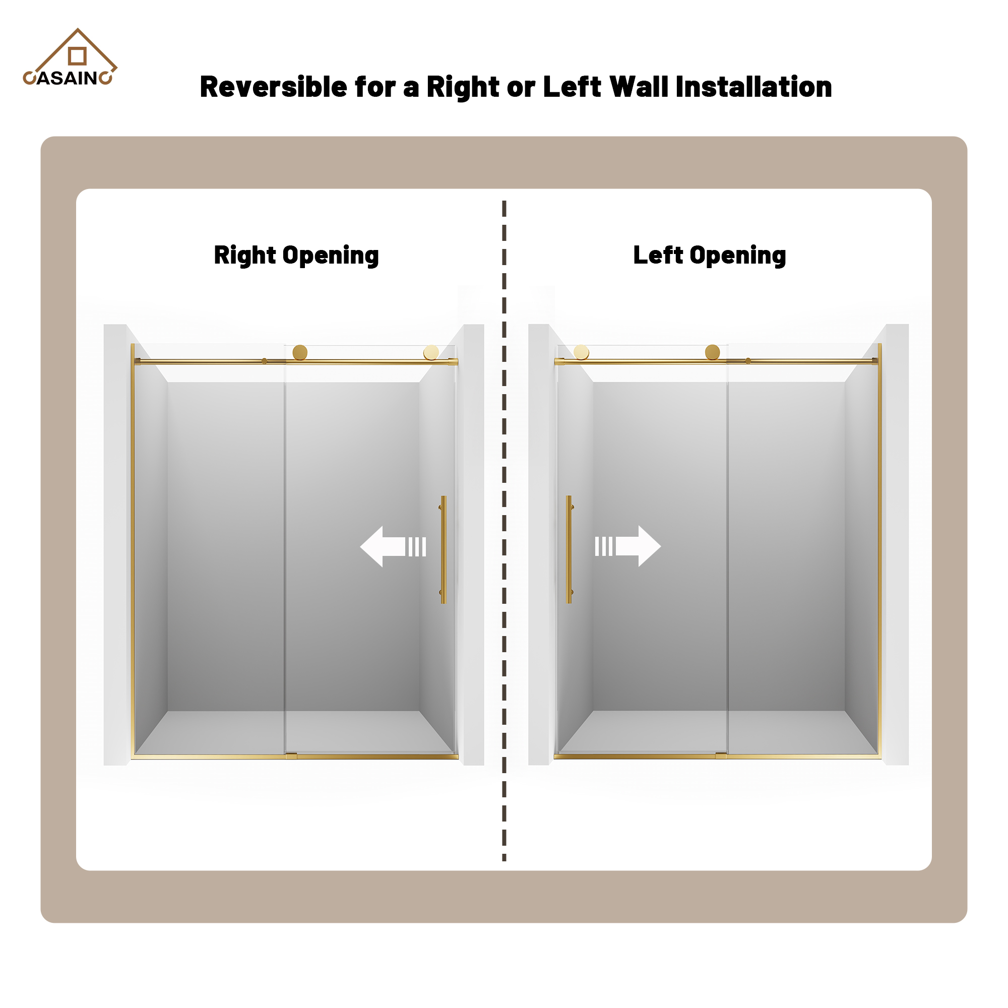60"x76" Frameless Laminated Layer Glass Shower Door with Cushioned Single Slide Enclosure in Chrome/Brushed Gold