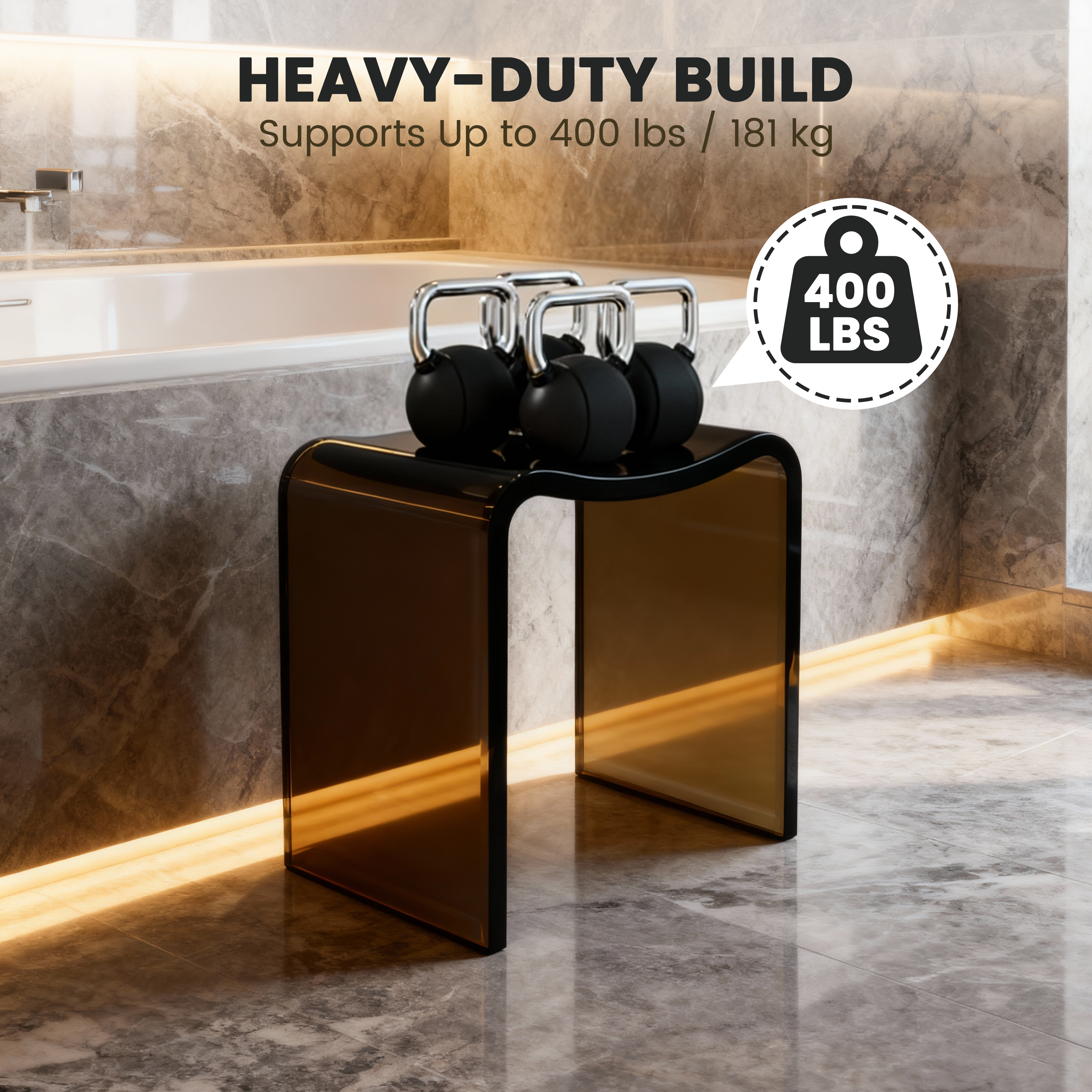 Resin Stone Freestanding Shower Stool with Gently Curved Seat
