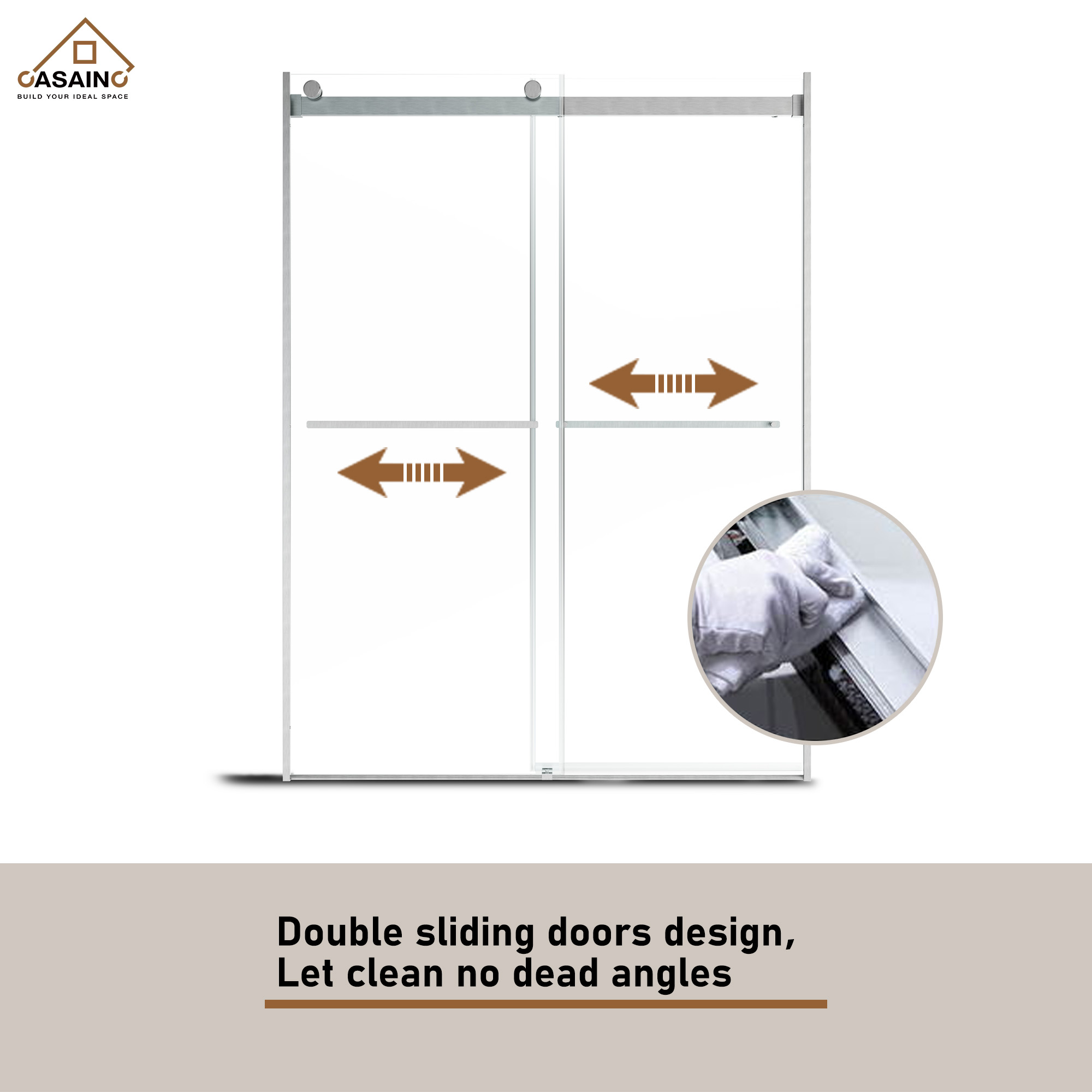 60"x76" Frameless Double Sliding Shower Door in Chrome/Brushed Nickel/Matte Black