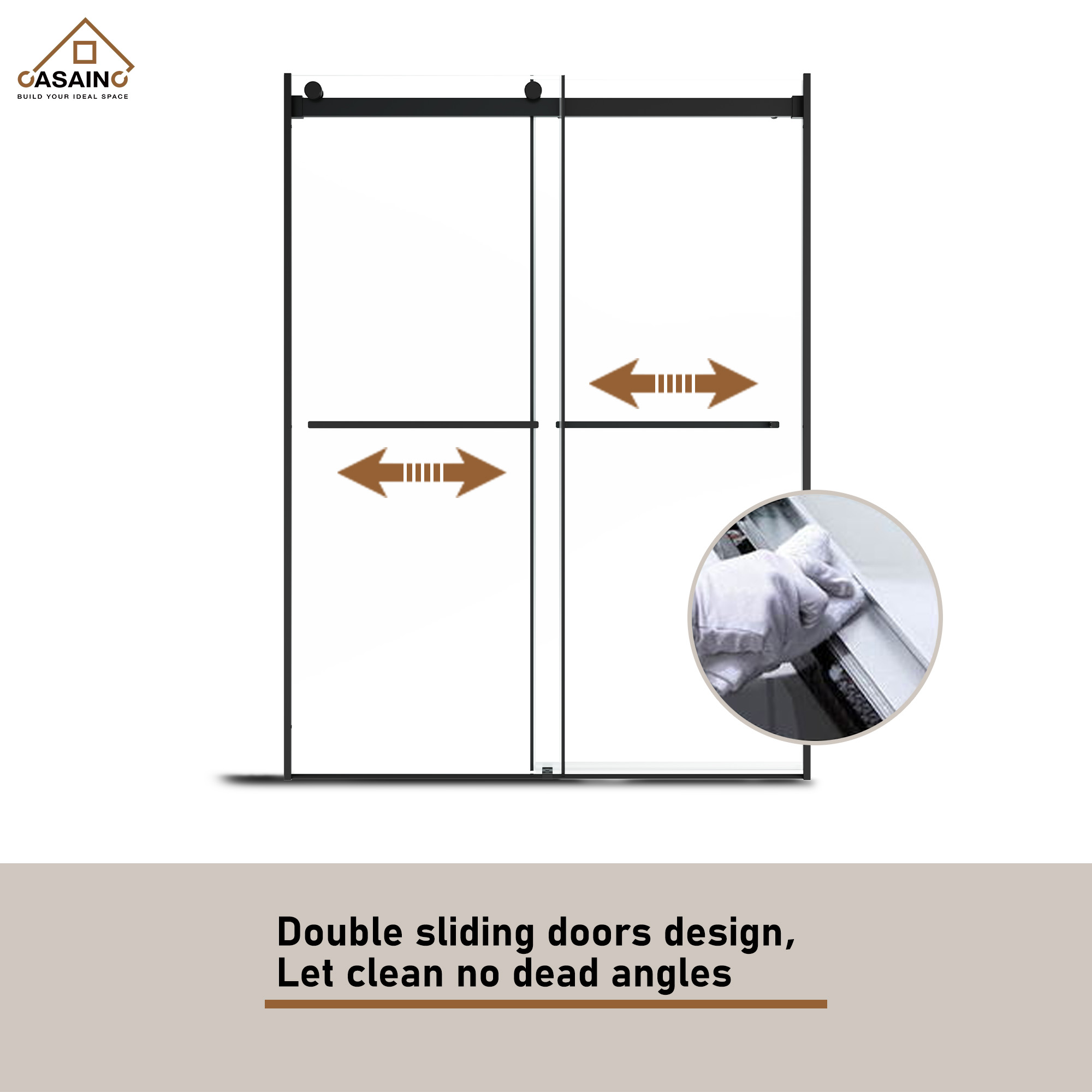 60"x76" Frameless Double Sliding Shower Door in Chrome/Brushed Nickel/Matte Black