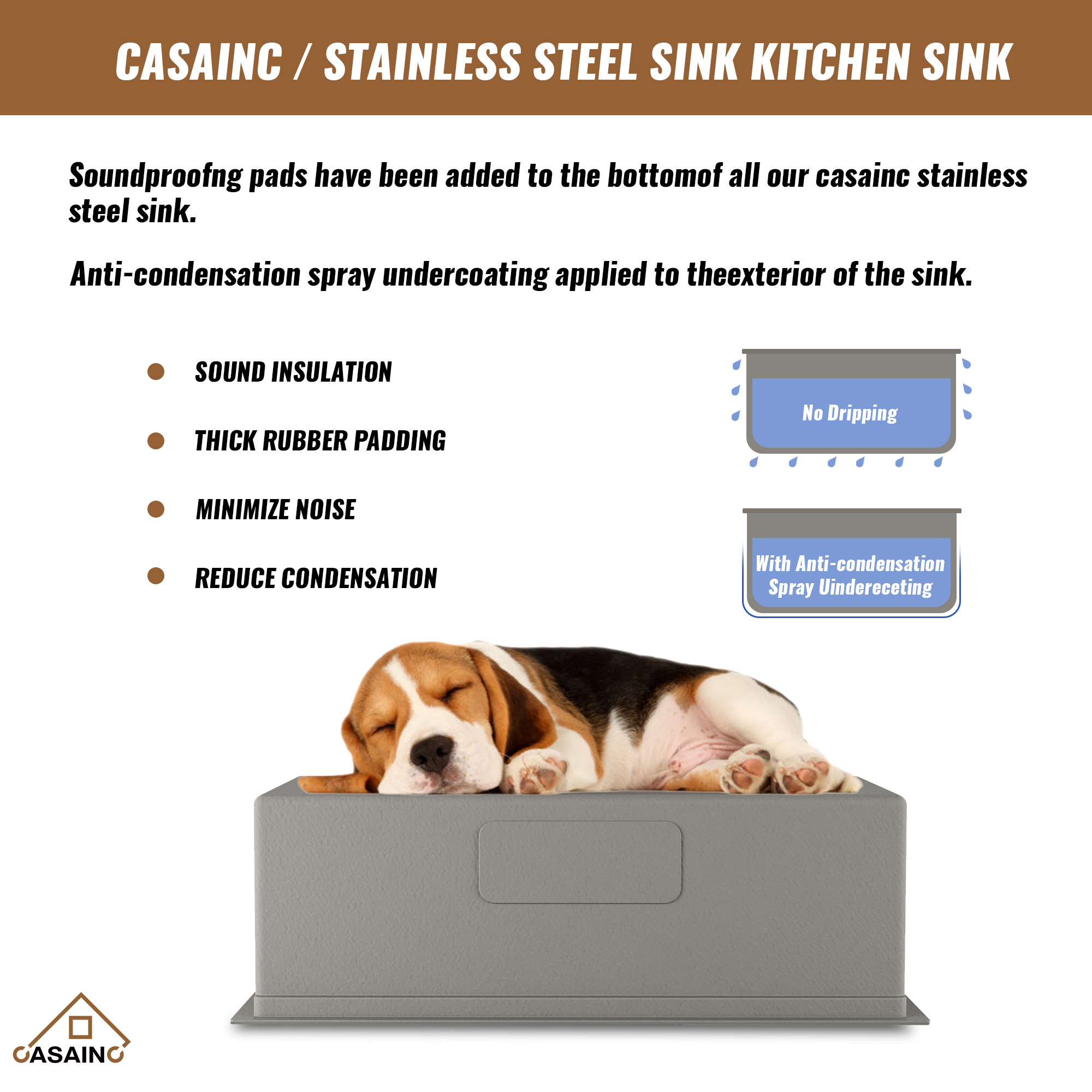 Casainc Undermount Stainless Steel 30/32 inch Single Bowl Kitchen Sink in Nano Brushed