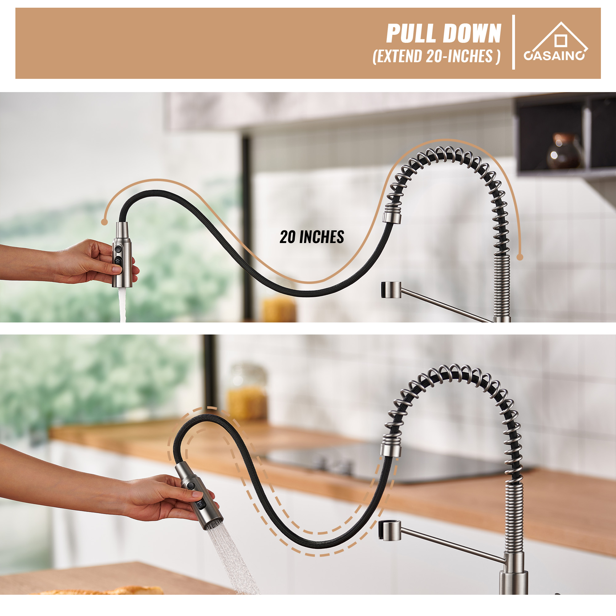 Commercial Style Pull-Down Single Handle 19" Kitchen Faucet