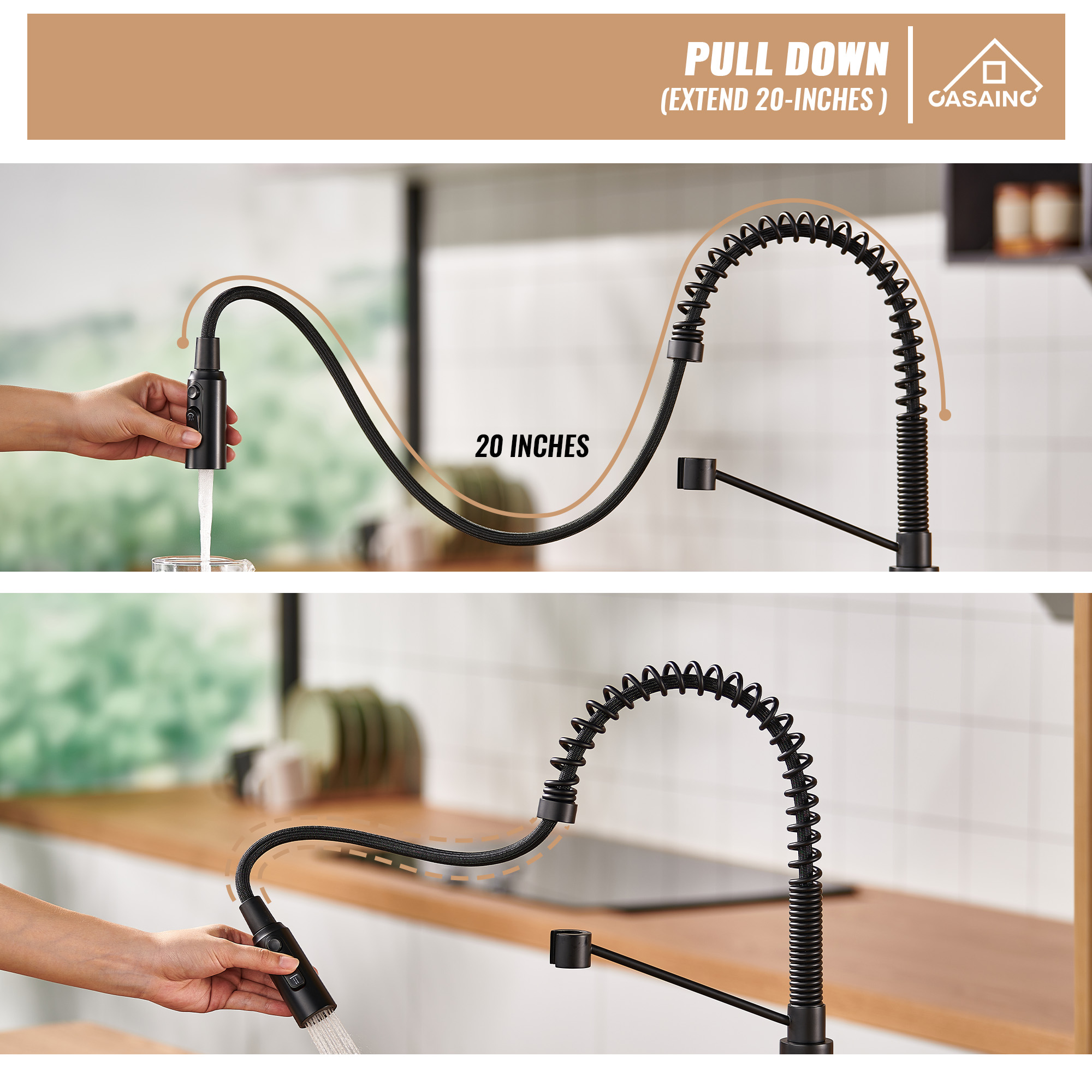 Commercial Style Pull-Down Single Handle 19" Kitchen Faucet