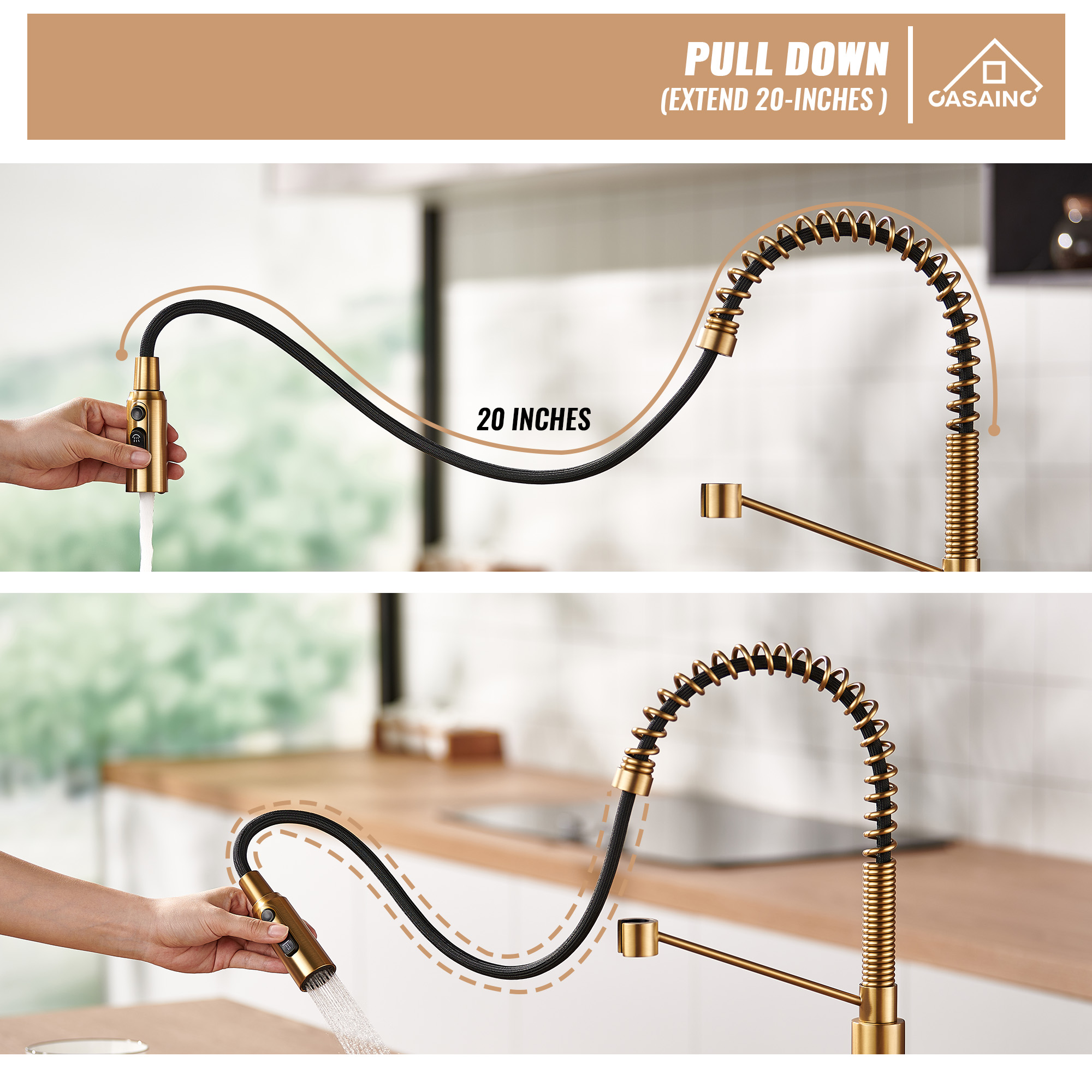 Commercial Style Pull-Down Single Handle 19" Kitchen Faucet