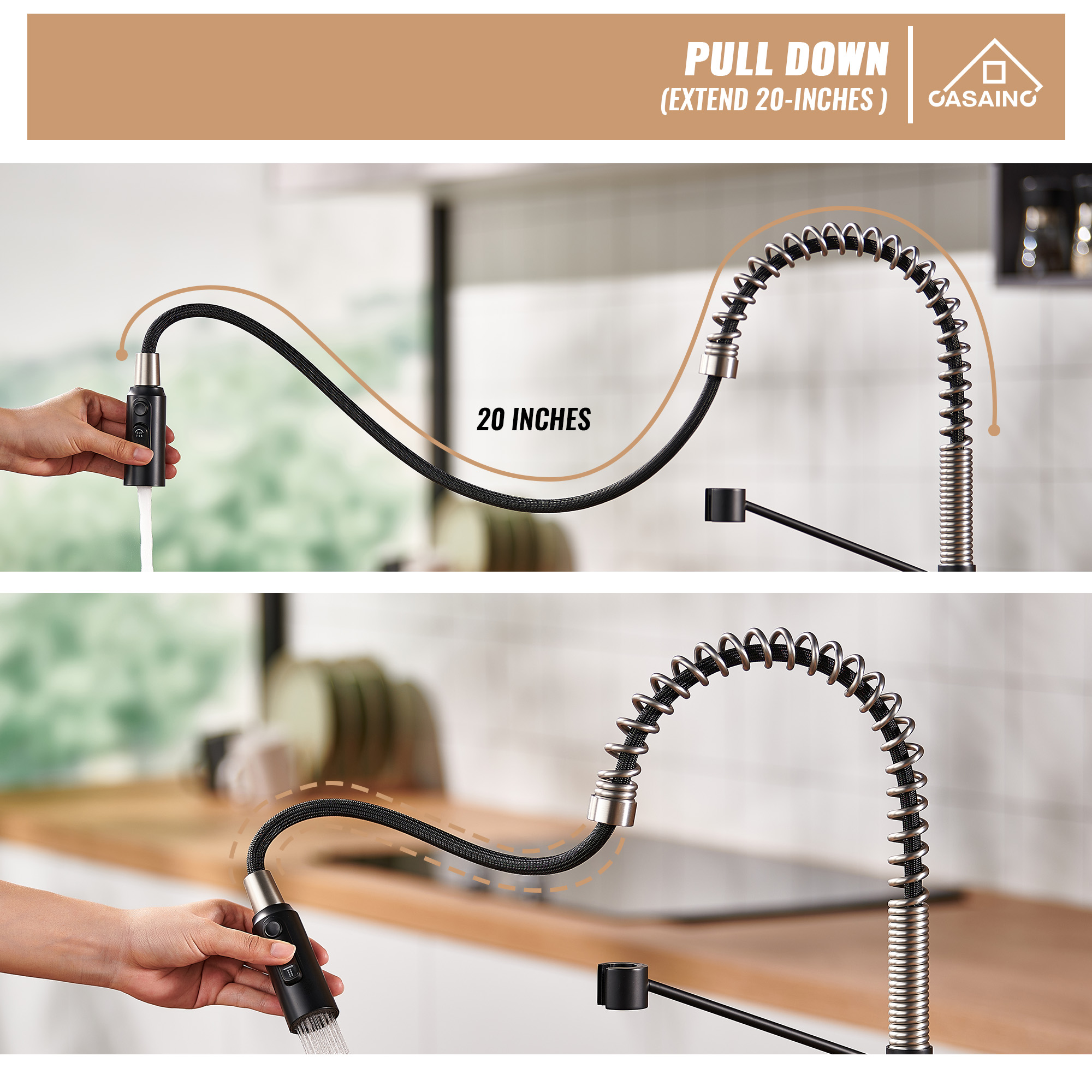 Commercial Style Pull-Down Single Handle 19" Kitchen Faucet