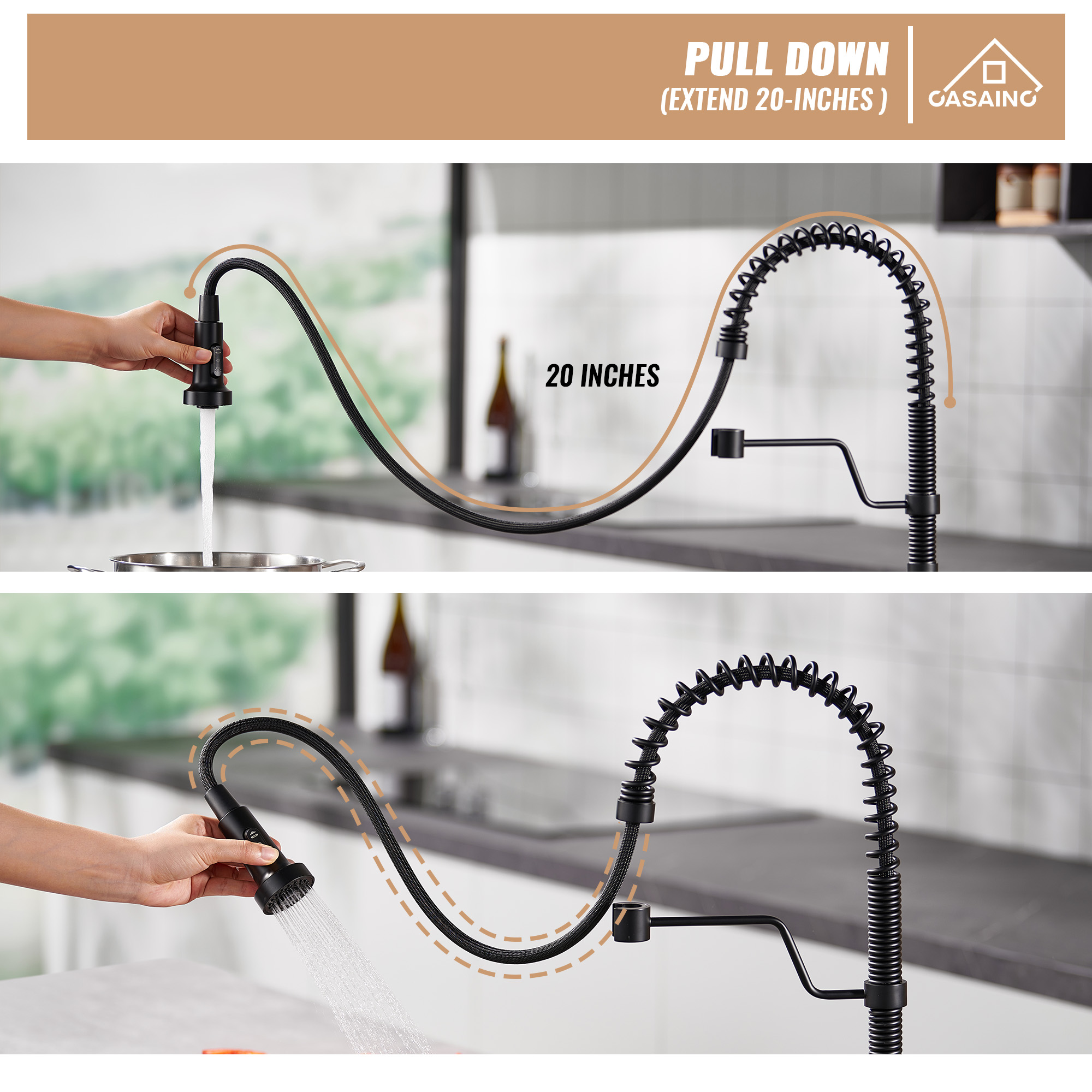 Modern Kitchen Faucet with Pull-Down Sprayer, 360° Swivel, Three Functions for Effortless Cooking and Cleaning