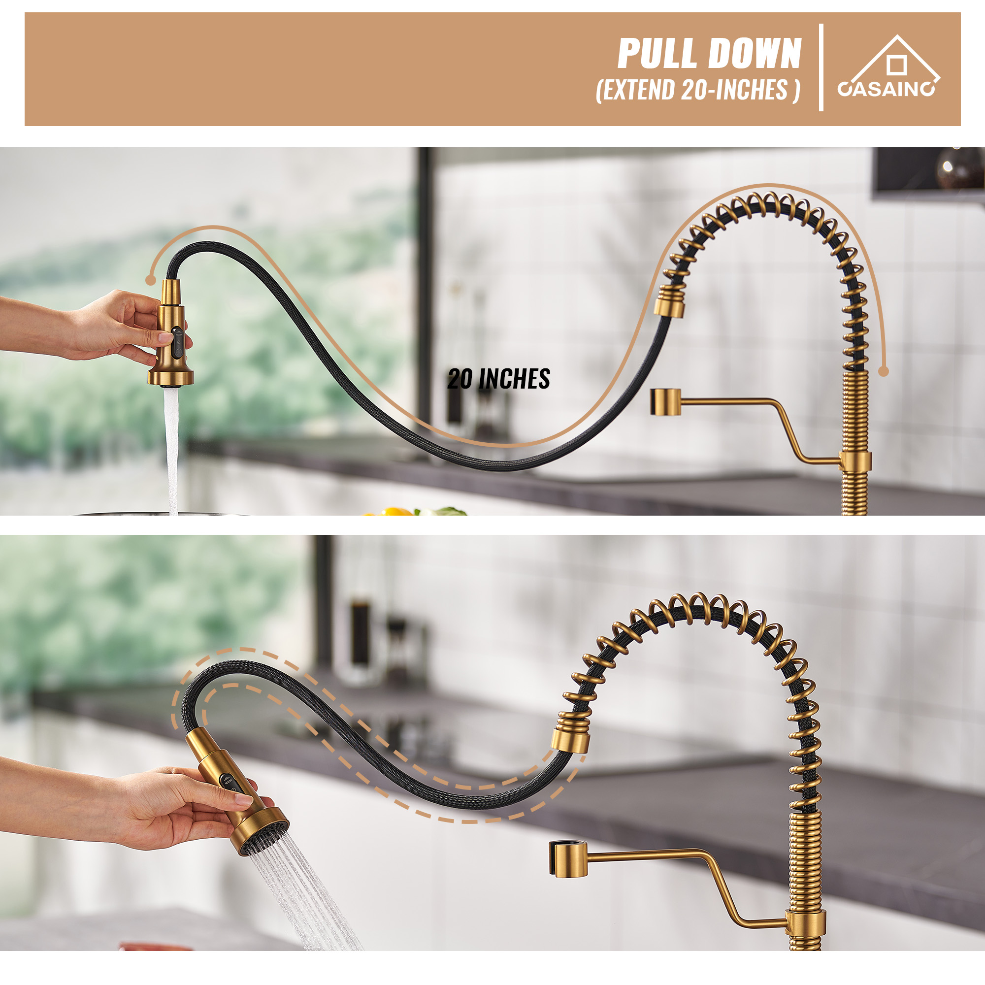 Modern Kitchen Faucet with Pull-Down Sprayer, 360° Swivel, Three Functions for Effortless Cooking and Cleaning