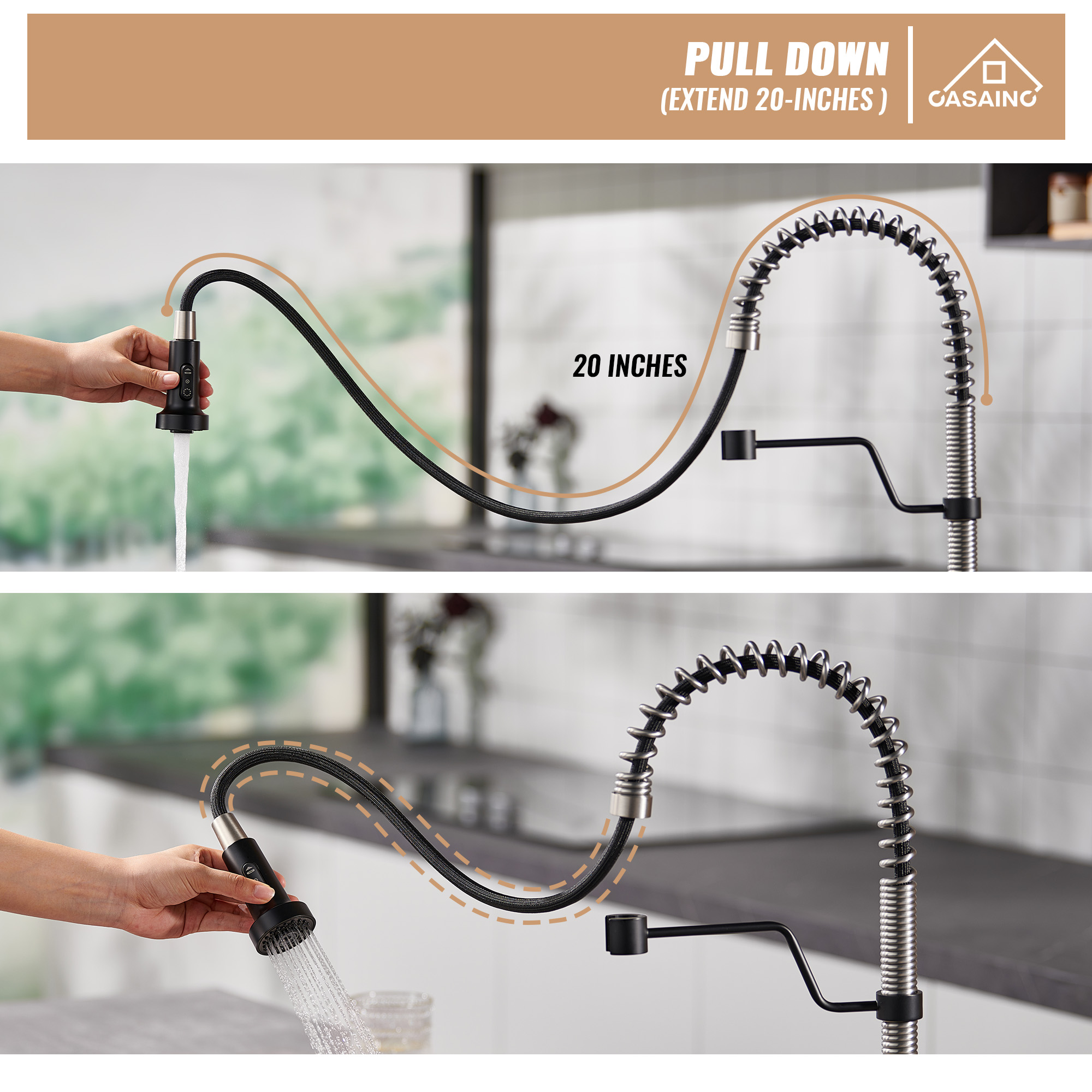 Modern Kitchen Faucet with Pull-Down Sprayer, 360° Swivel, Three Functions for Effortless Cooking and Cleaning