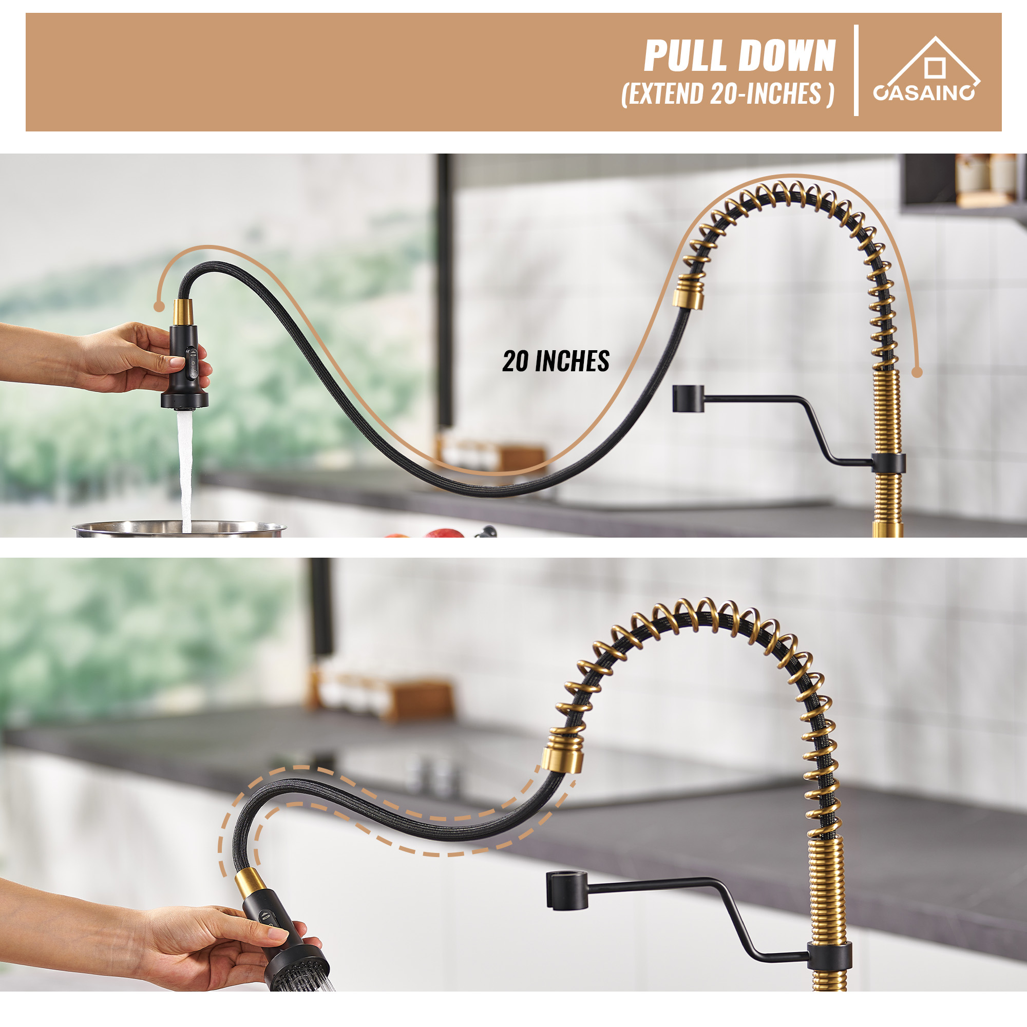 Modern Kitchen Faucet with Pull-Down Sprayer, 360° Swivel, Three Functions for Effortless Cooking and Cleaning