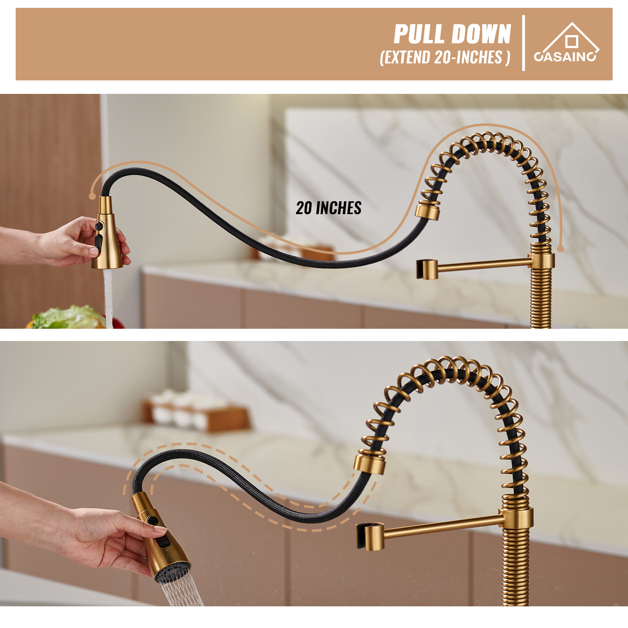 Pull-Down Sprayer Kitchen Faucet with 360° Swivel, Three Functions for Effortless Cooking and Cleaning