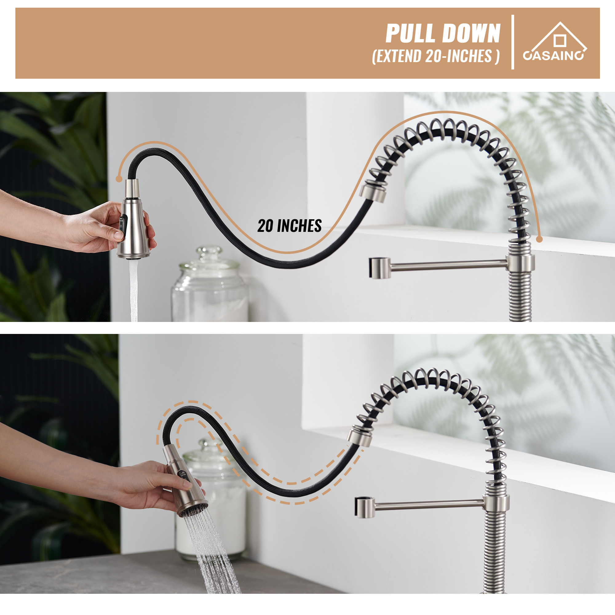 Pull-Down Sprayer Single Handle Kitchen Faucet 360° Swivel, Three Functions for Effortless Cooking and Cleaning