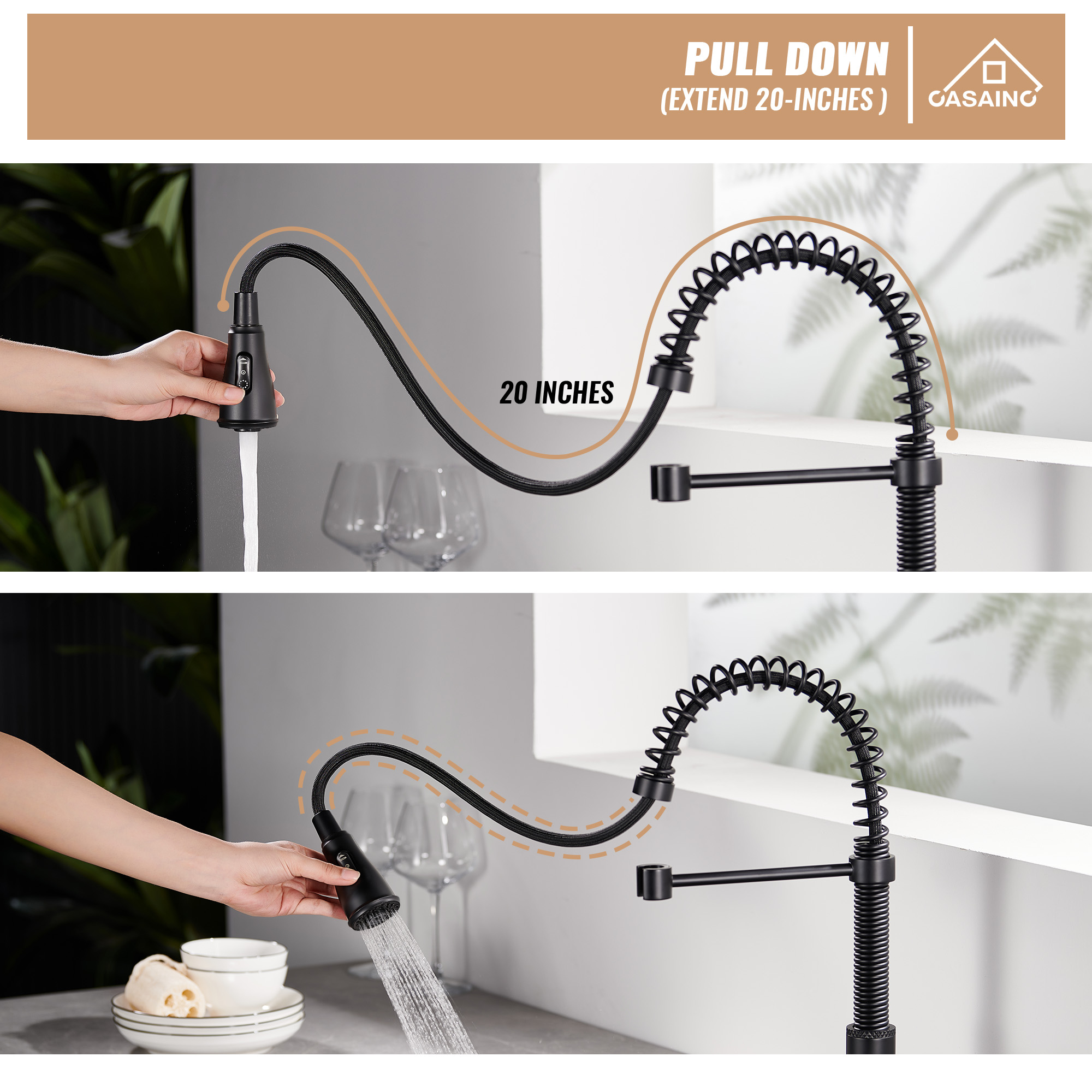 Pull-Down Sprayer Single Handle Kitchen Faucet 360° Swivel, Three Functions for Effortless Cooking and Cleaning