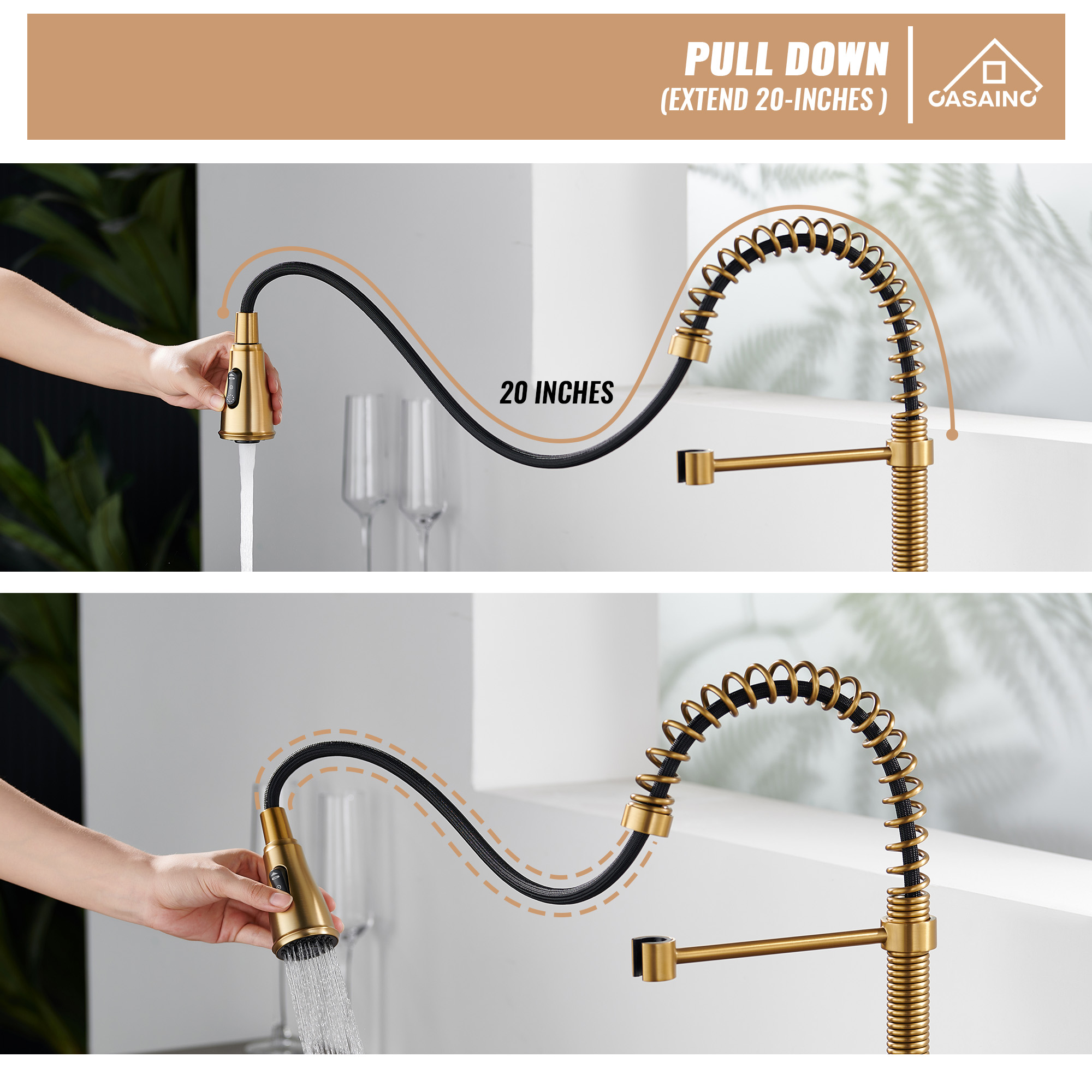 Pull-Down Sprayer Single Handle Kitchen Faucet 360° Swivel, Three Functions for Effortless Cooking and Cleaning