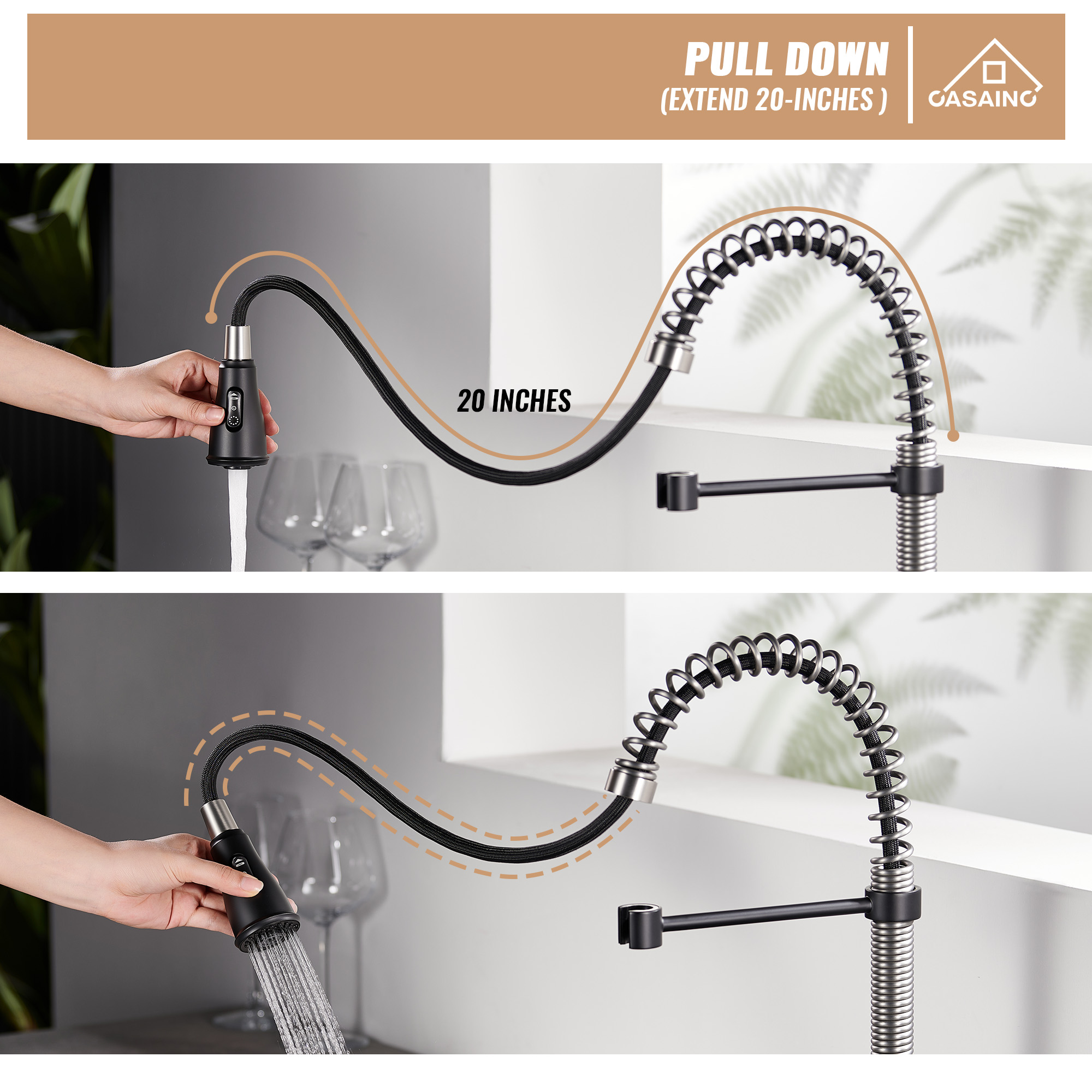 Pull-Down Sprayer Single Handle Kitchen Faucet 360° Swivel, Three Functions for Effortless Cooking and Cleaning