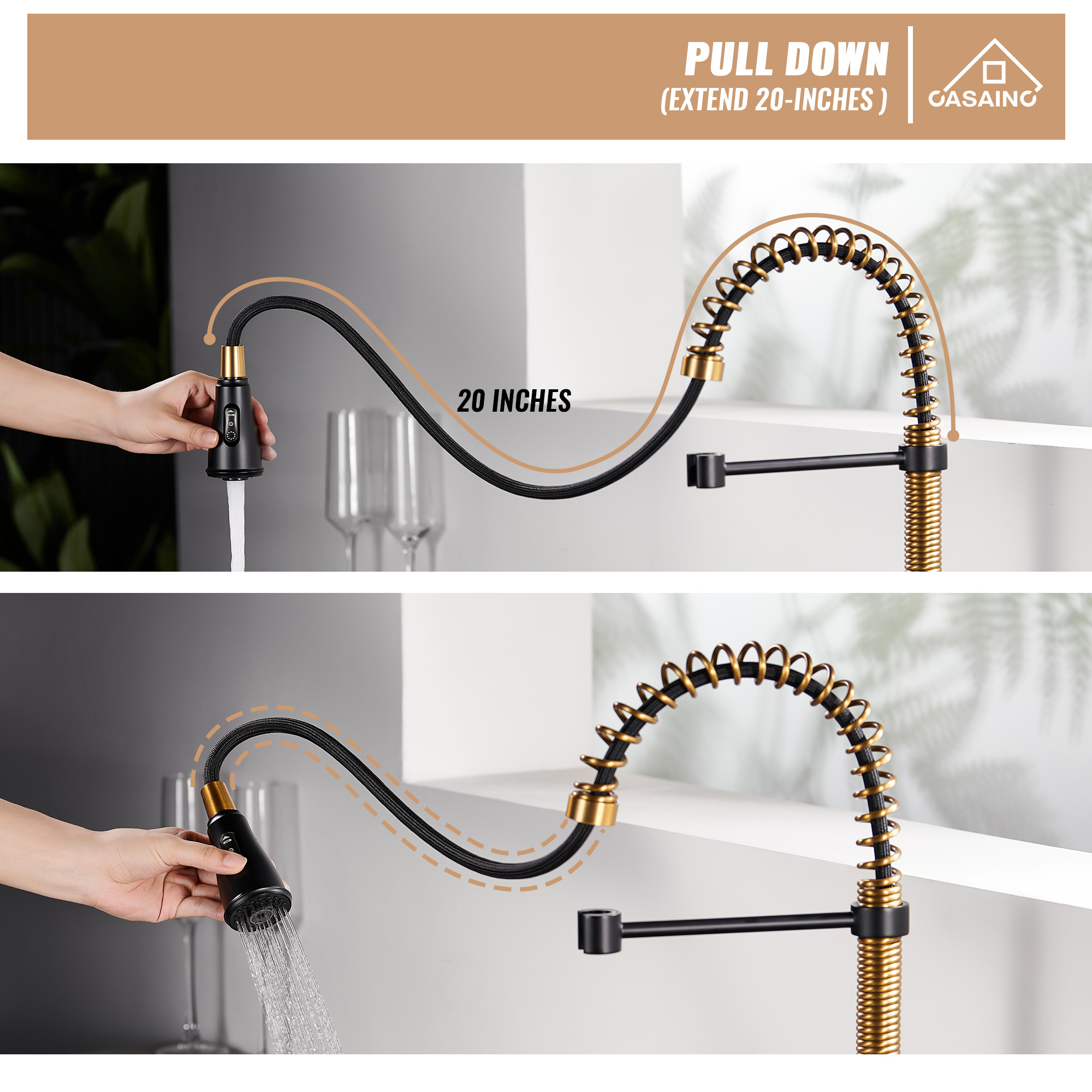 Pull-Down Sprayer Single Handle Kitchen Faucet 360° Swivel, Three Functions for Effortless Cooking and Cleaning