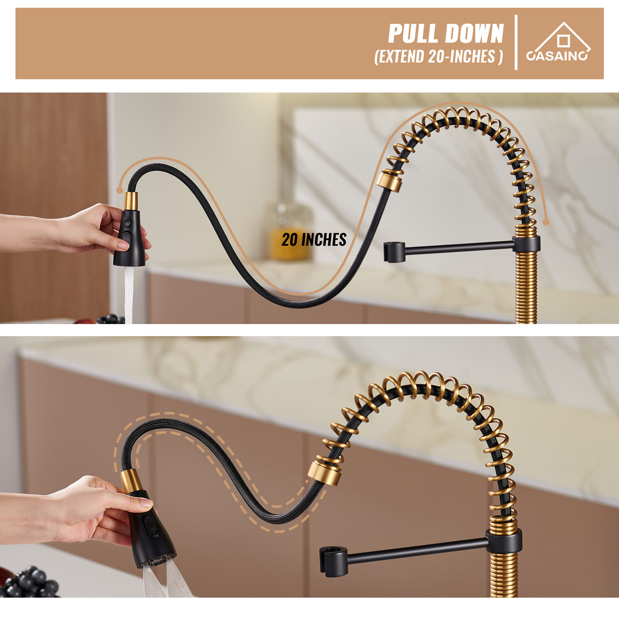 Pull-Down Sprayer Kitchen Faucet with 360° Swivel, Three Functions for Effortless Cooking and Cleaning