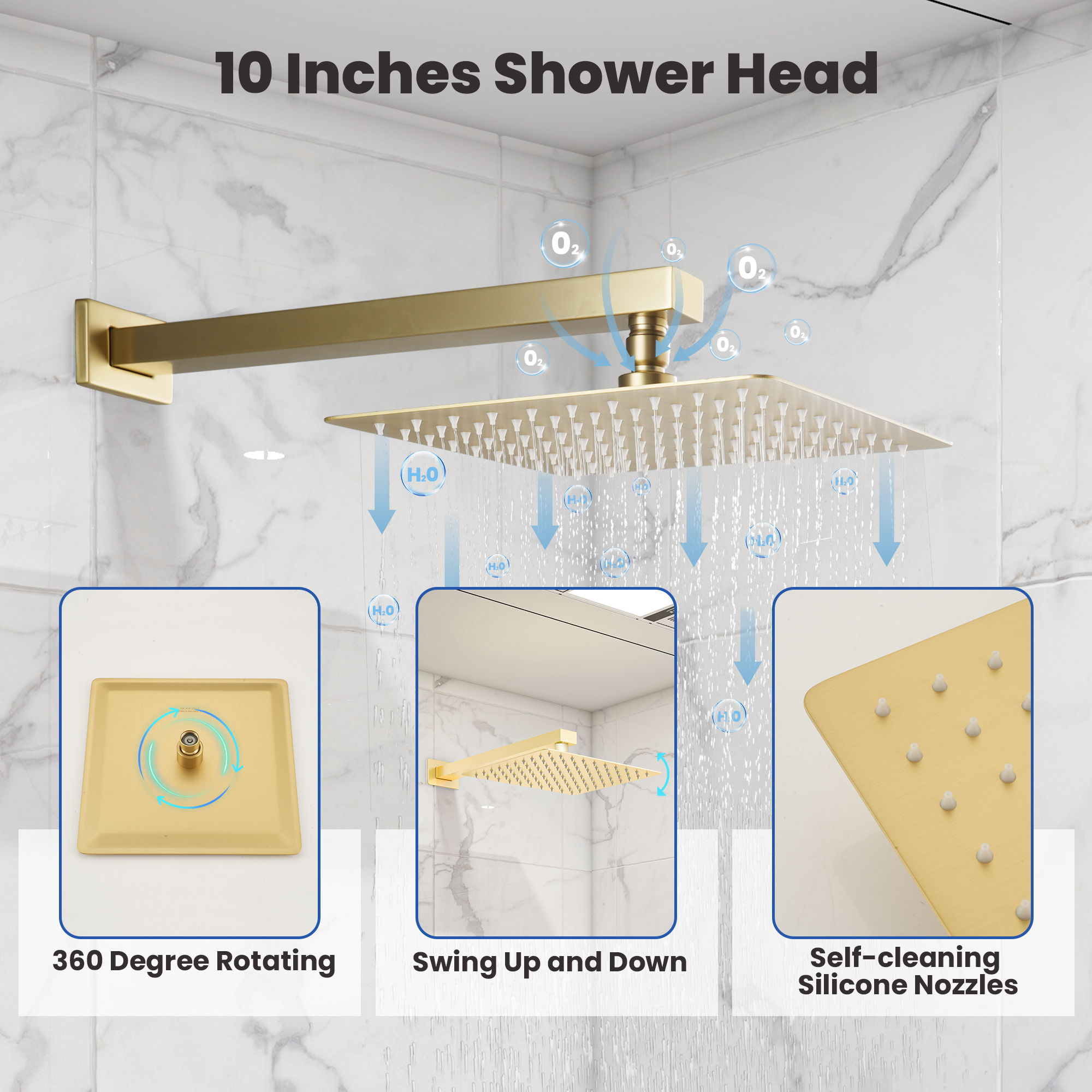 10" Square Brass Shower System with Handheld Shower and Pressure Balance Valve