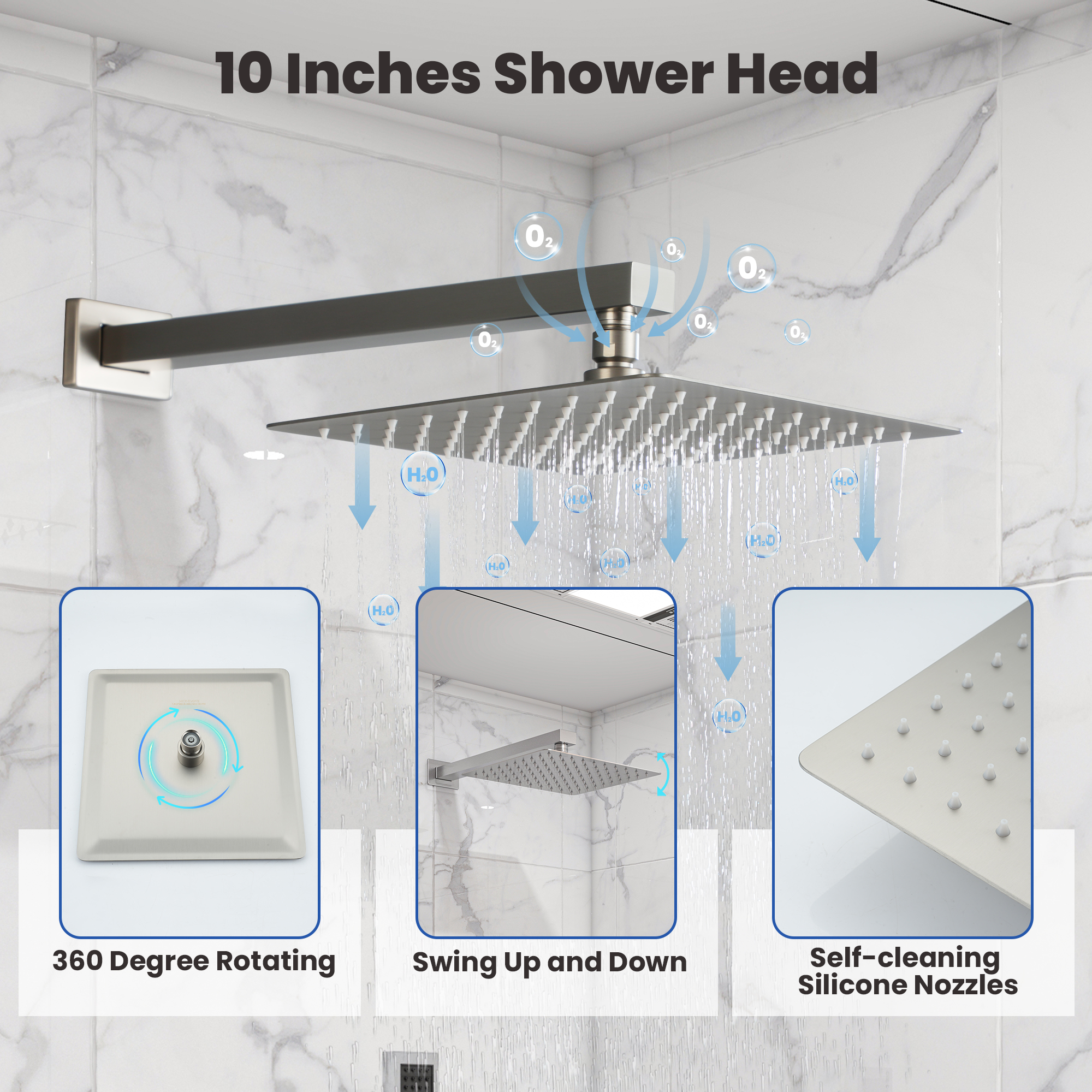 10" Square Brass Shower System with Handheld Shower and Pressure Balance Valve