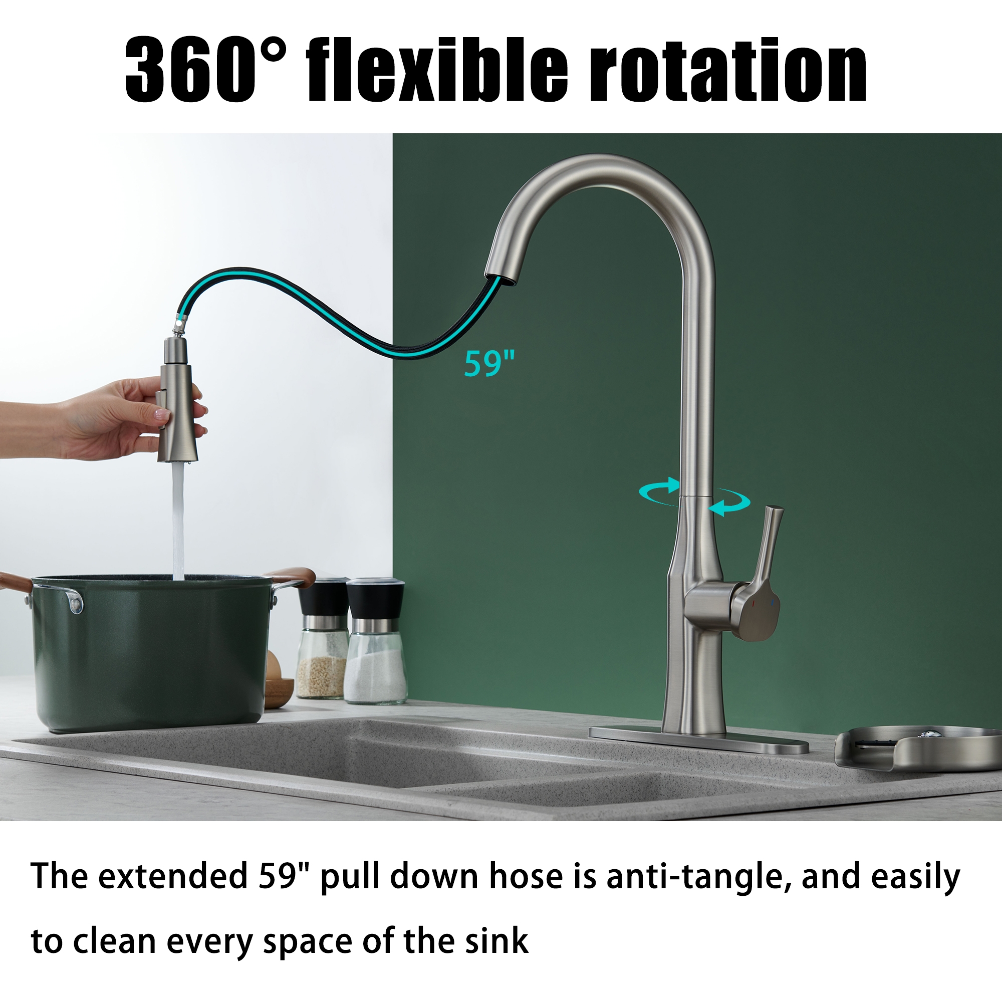 1.8GPM Single Handle Pull Down Kitchen Faucet with Cup Washer