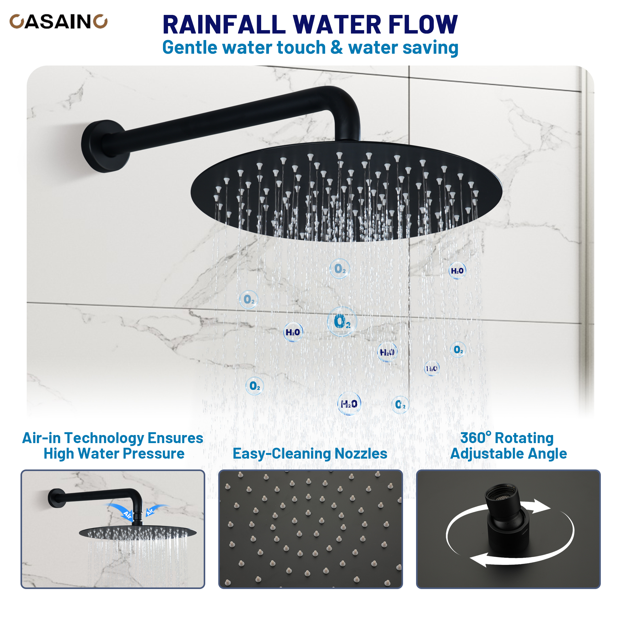 12-inch Wall-Mounted Body Jet Shower System with Slide Bar & Digital Display
