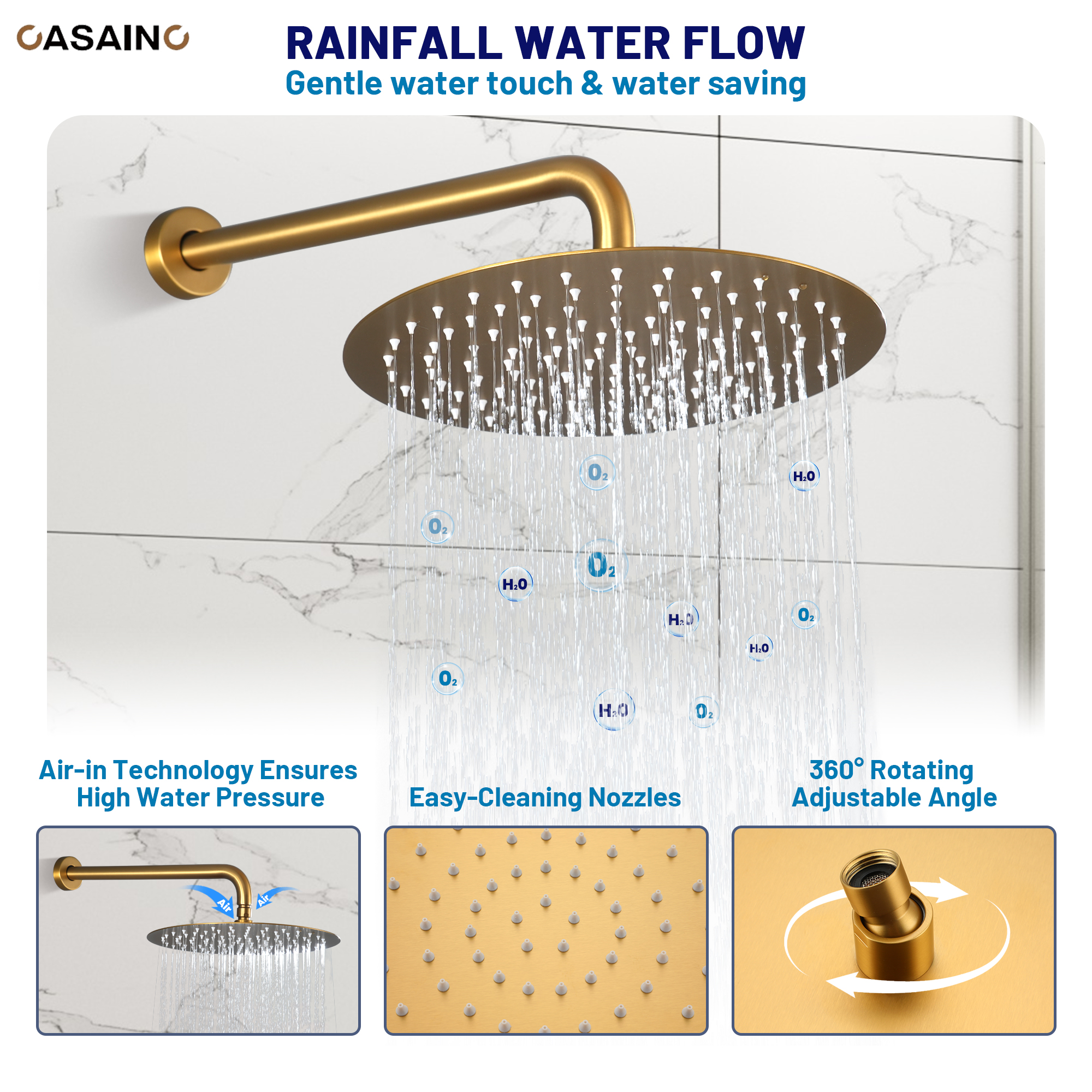 12-inch Wall-Mounted Body Jet Shower System with Slide Bar & Digital Display
